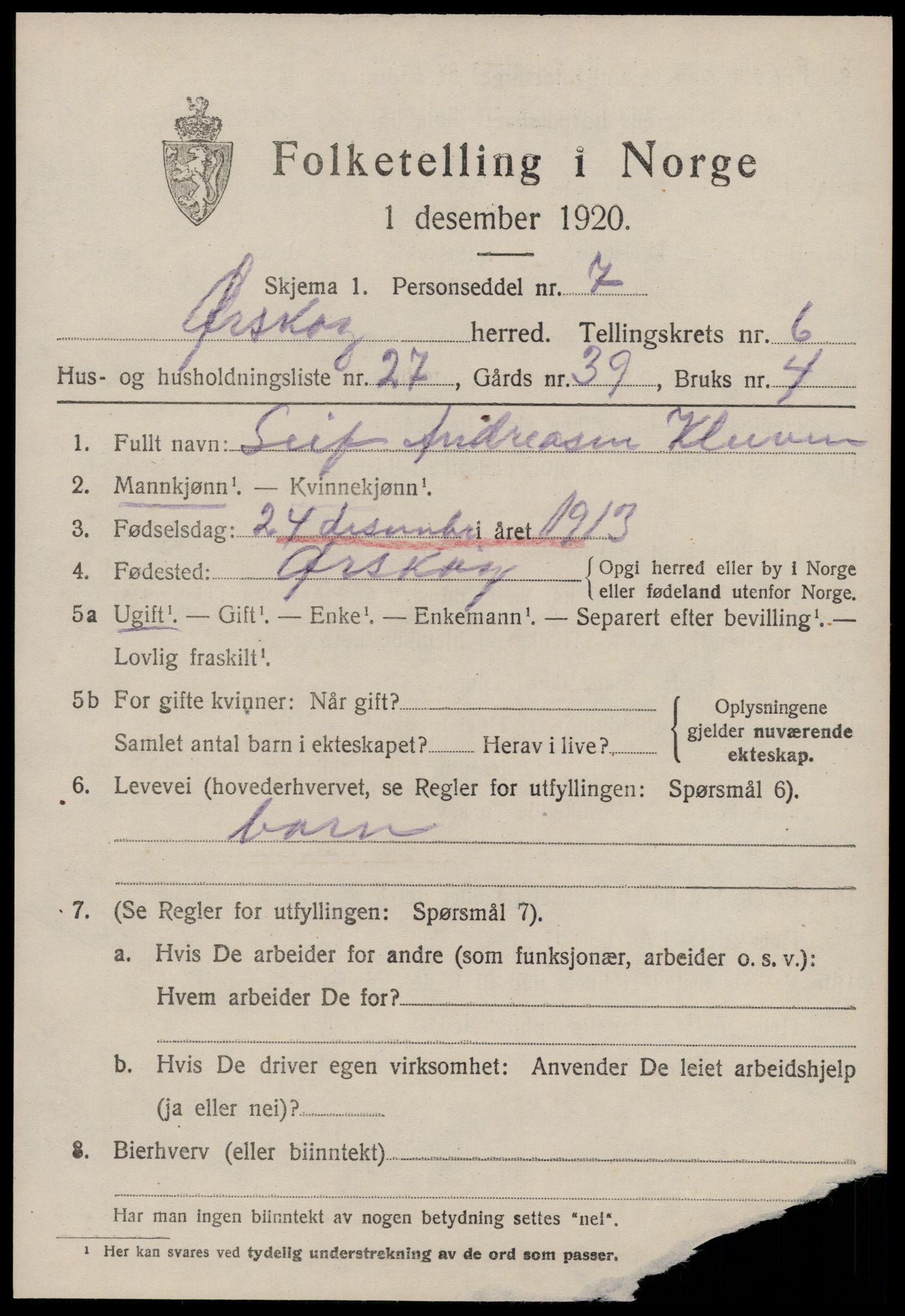 SAT, 1920 census for Ørskog, 1920, p. 3604