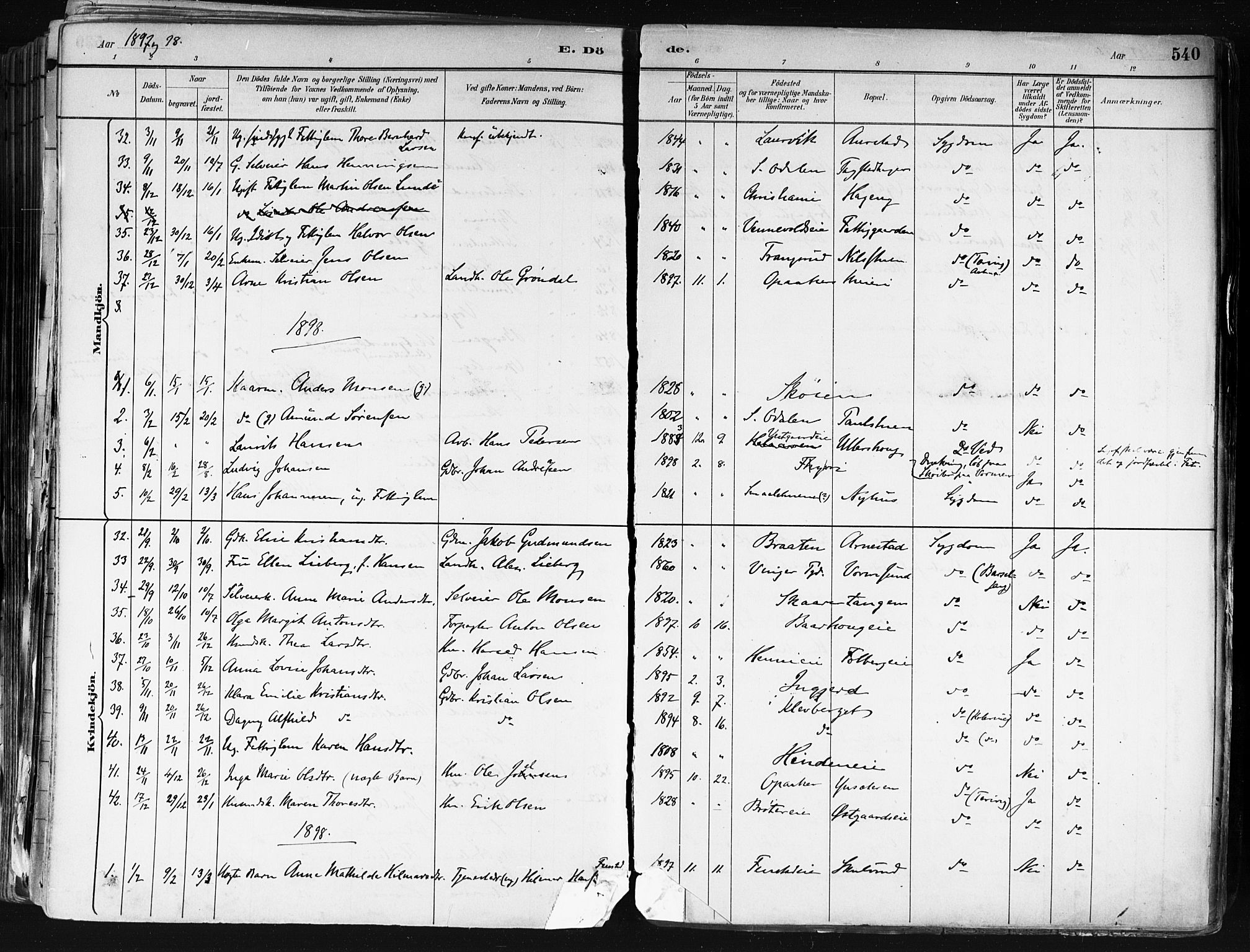 Nes prestekontor Kirkebøker, SAO/A-10410/F/Fa/L0010: Parish register (official) no. I 10, 1883-1898, p. 540