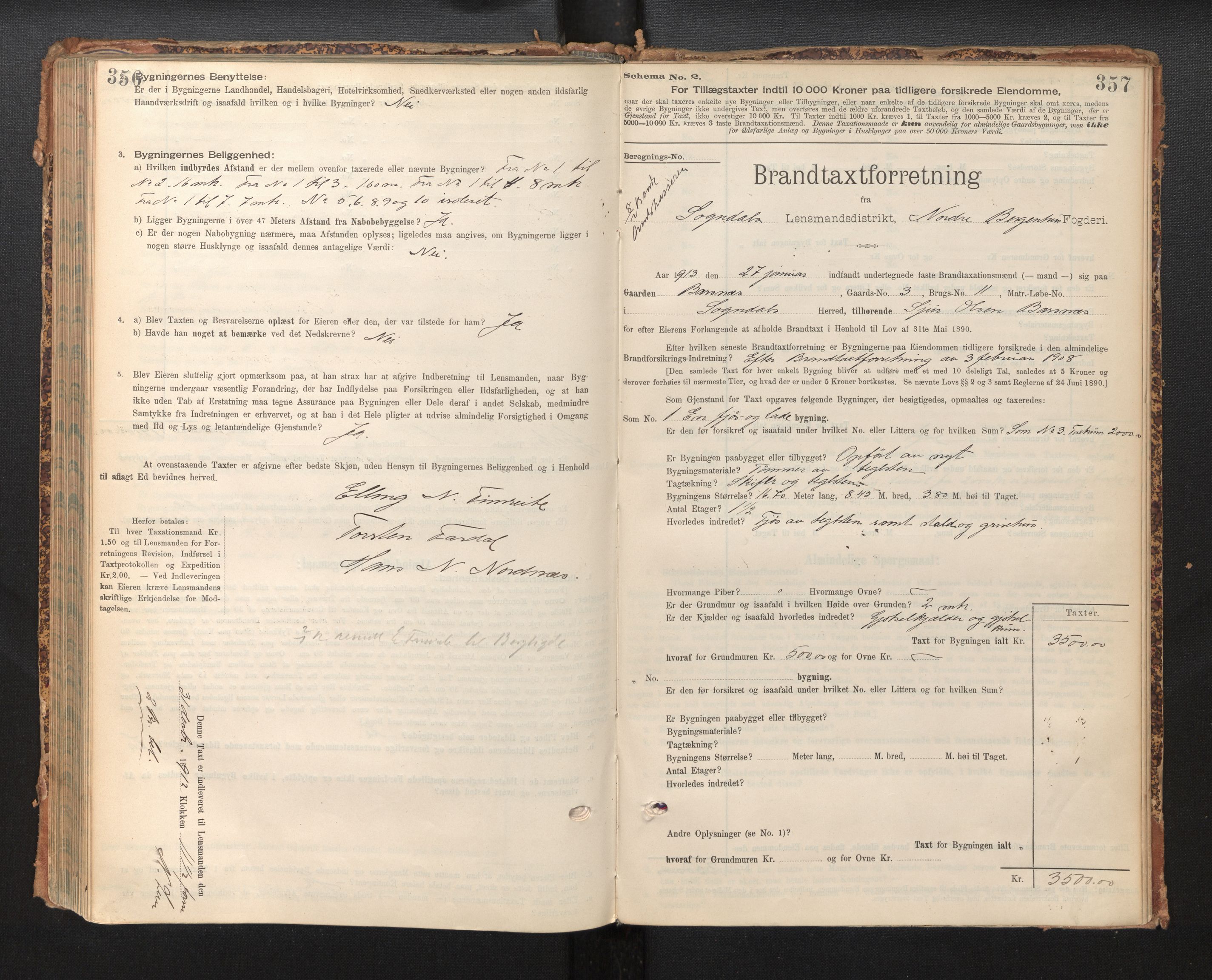 Lensmannen i Sogndal, SAB/A-29901/0012/L0009: Branntakstprotokoll, skjematakst, 1901-1914, p. 356-357