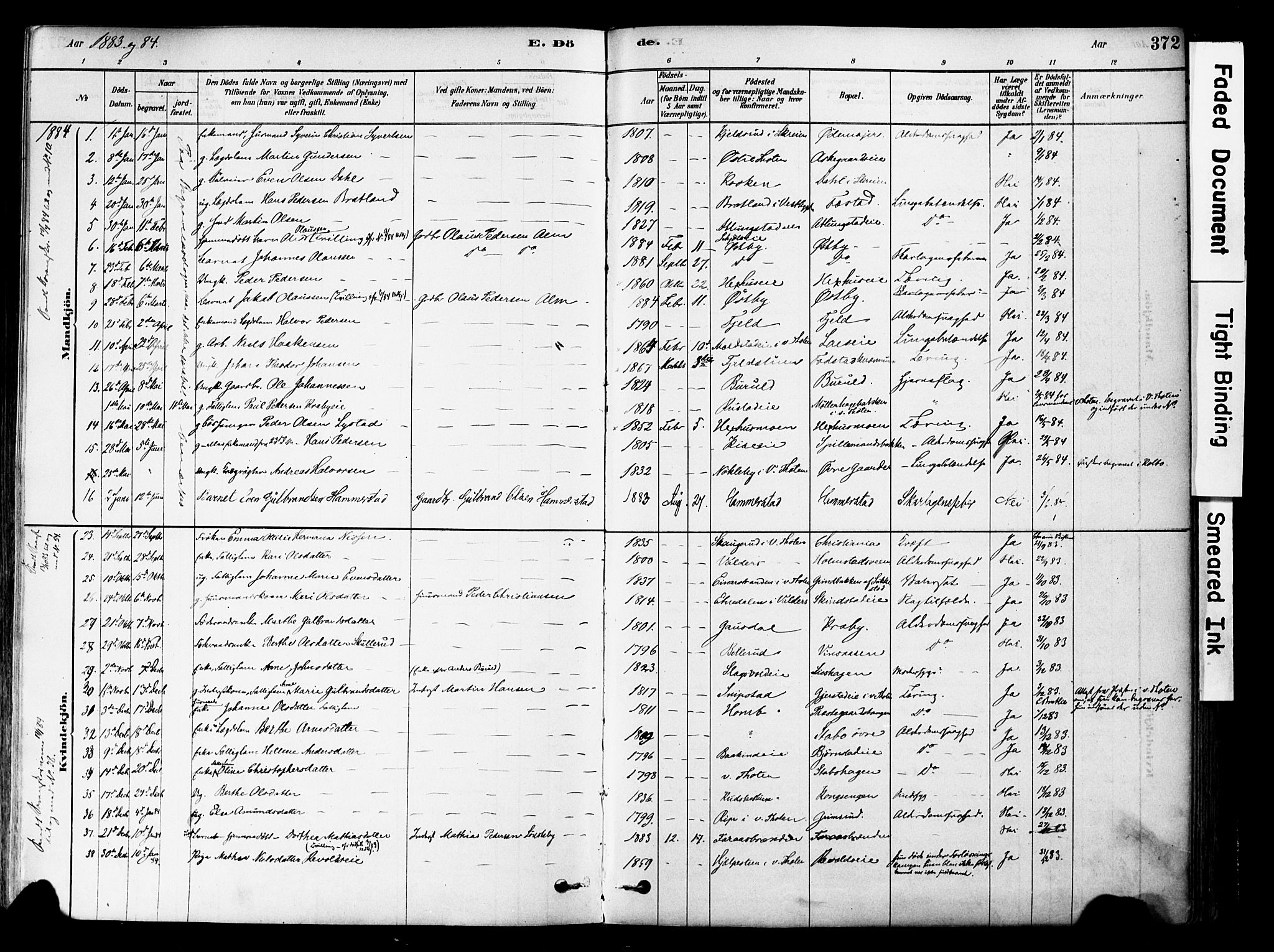 Østre Toten prestekontor, SAH/PREST-104/H/Ha/Haa/L0006: Parish register (official) no. 6 /1, 1878-1896, p. 372