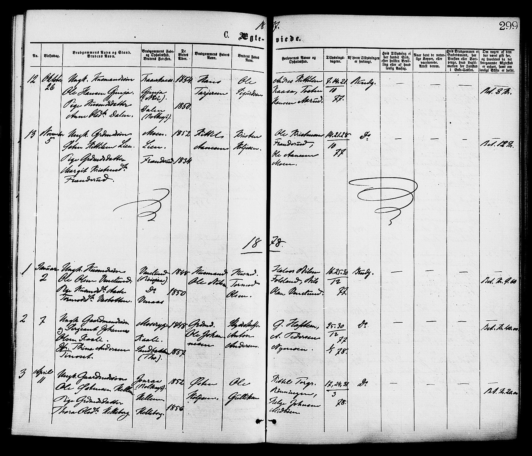 Gransherad kirkebøker, AV/SAKO-A-267/F/Fa/L0004: Parish register (official) no. I 4, 1871-1886, p. 299