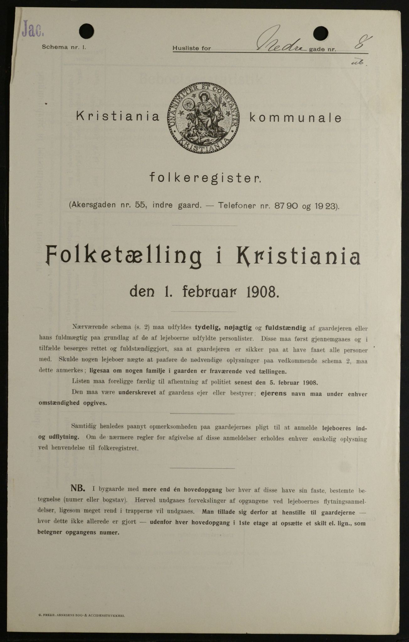 OBA, Municipal Census 1908 for Kristiania, 1908, p. 62006