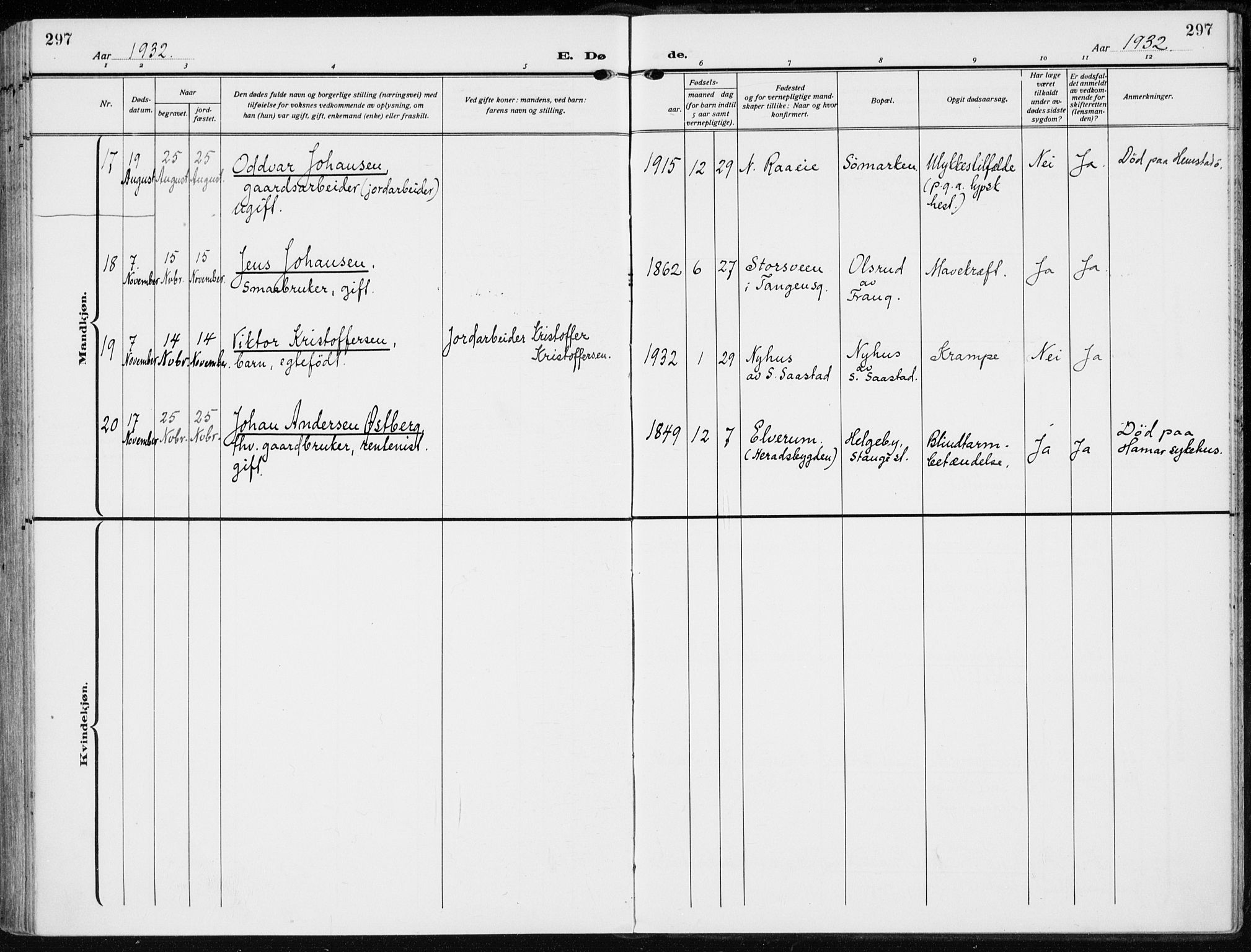 Stange prestekontor, AV/SAH-PREST-002/K/L0026: Parish register (official) no. 26, 1923-1937, p. 297