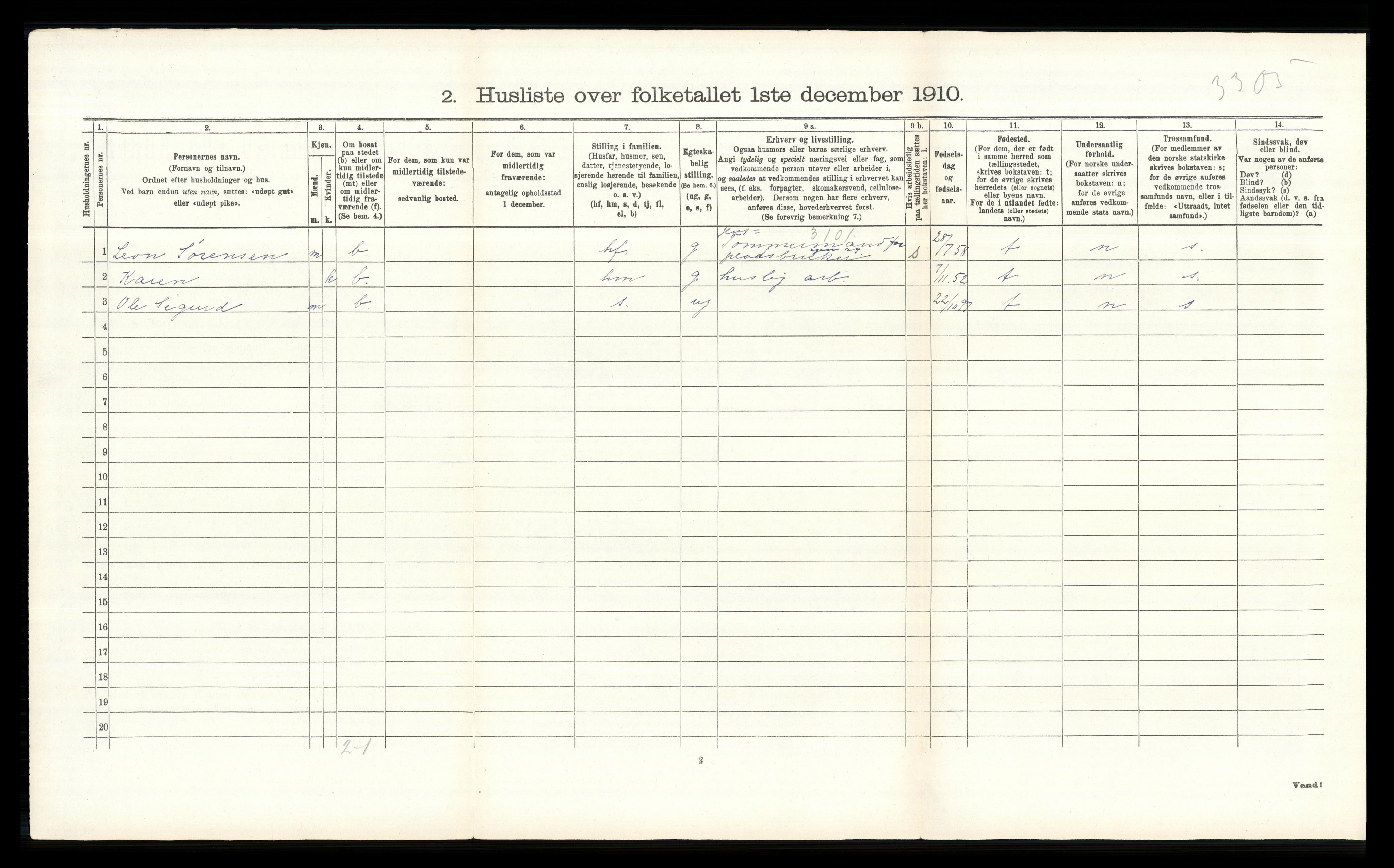 RA, 1910 census for Nes, 1910, p. 1763