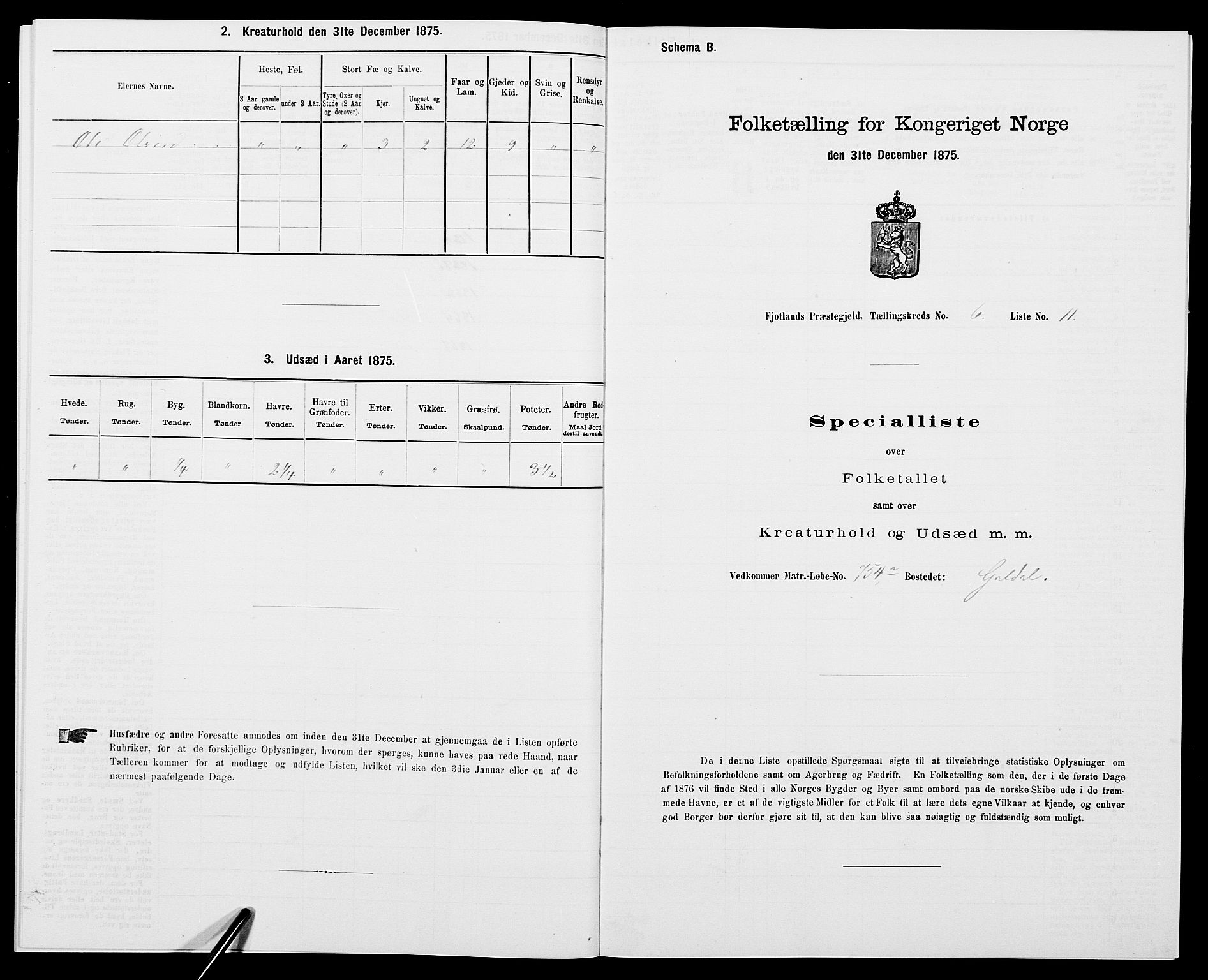 SAK, 1875 census for 1036P Fjotland, 1875, p. 371