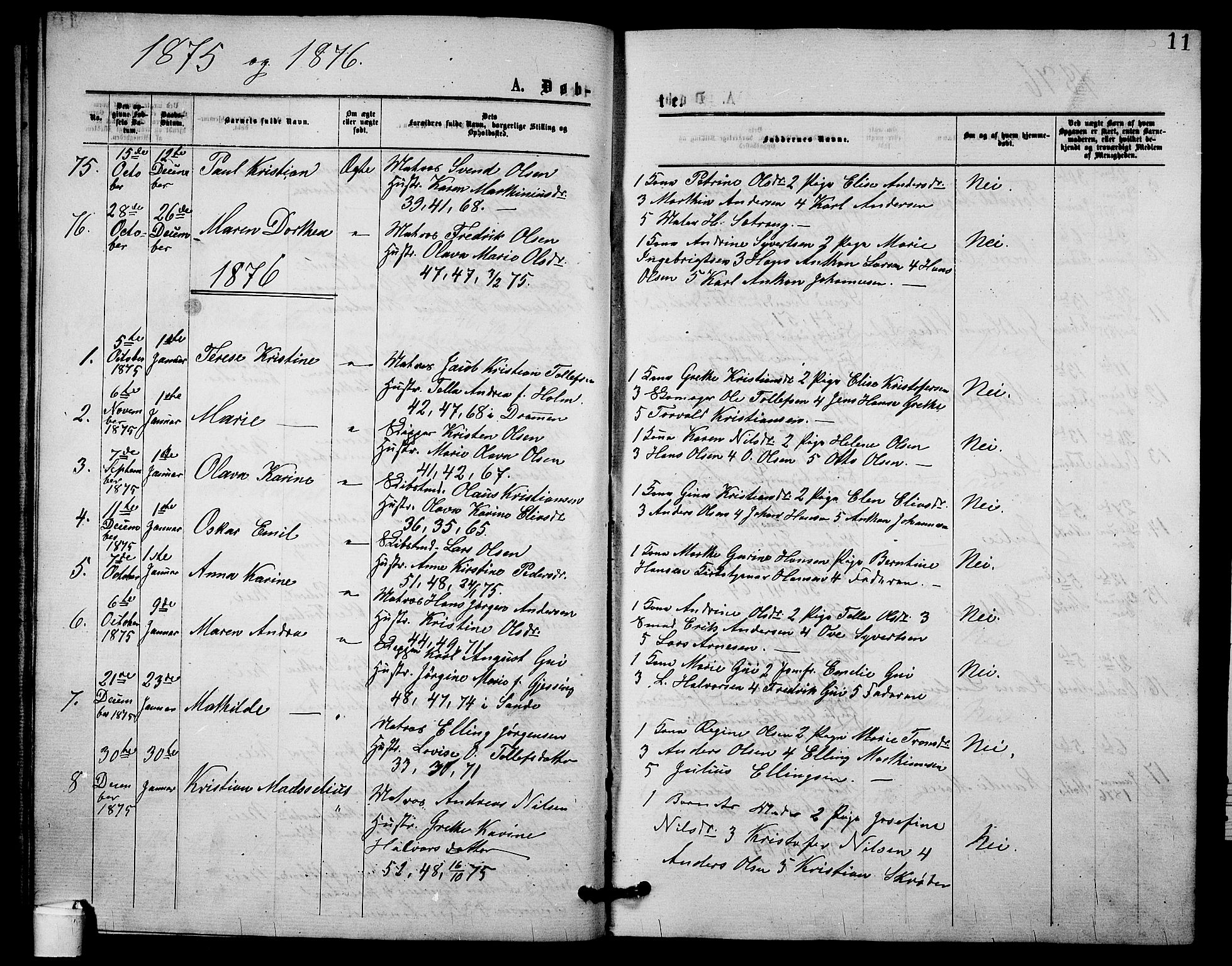 Holmestrand kirkebøker, AV/SAKO-A-346/G/Ga/L0004: Parish register (copy) no. 4, 1874-1888, p. 11