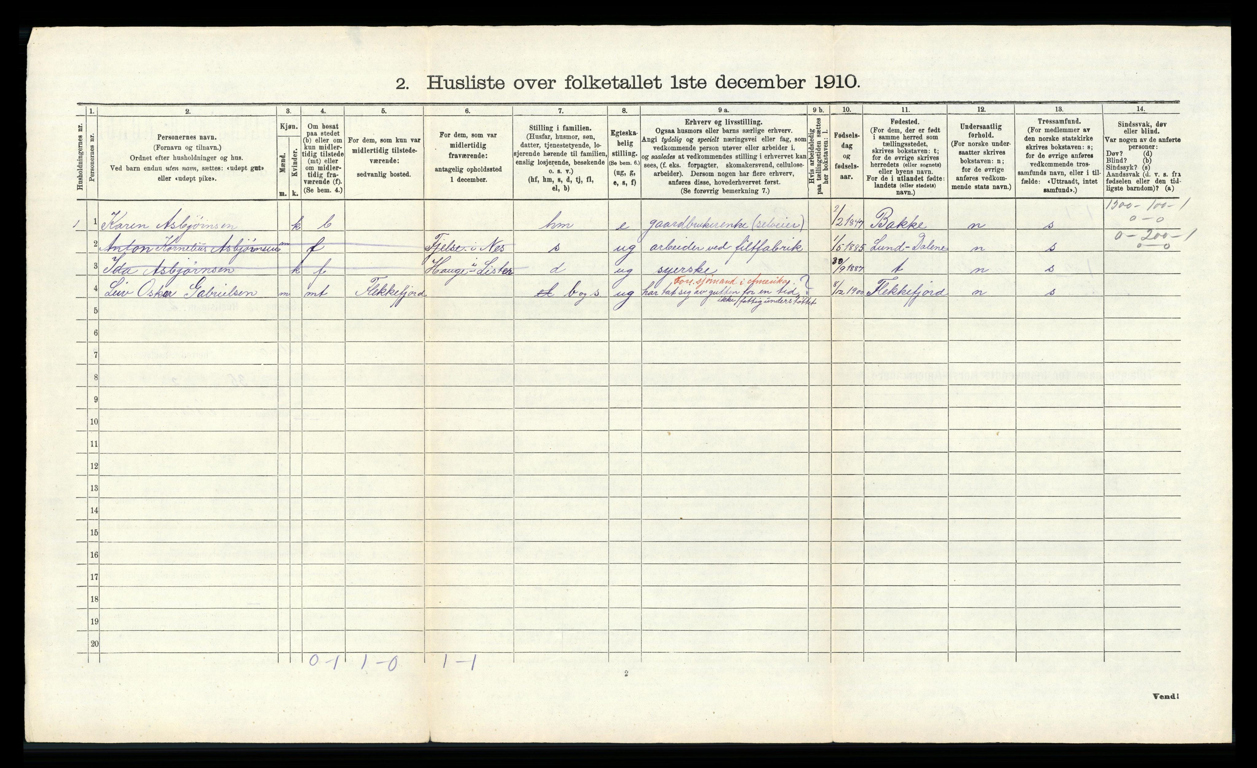 RA, 1910 census for Hidra, 1910, p. 532