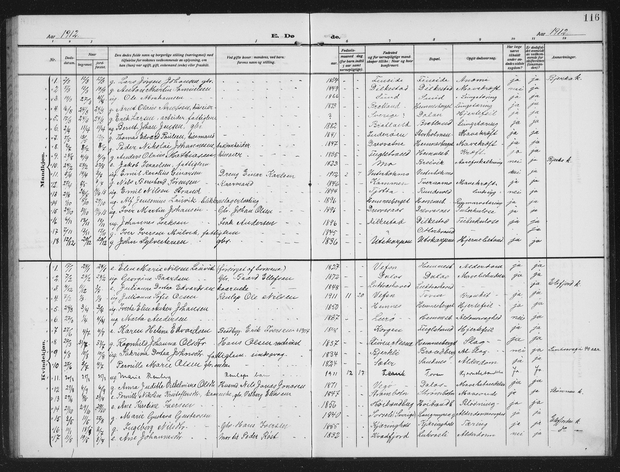 Ministerialprotokoller, klokkerbøker og fødselsregistre - Nordland, SAT/A-1459/825/L0371: Parish register (copy) no. 825C08, 1907-1940, p. 116