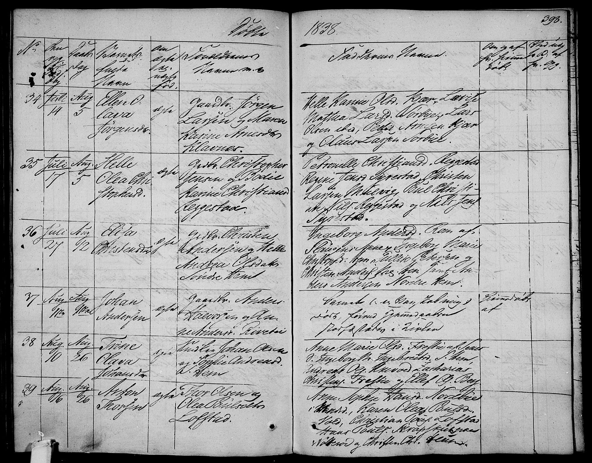 Våle kirkebøker, AV/SAKO-A-334/F/Fa/L0008: Parish register (official) no. I 8, 1824-1844, p. 398