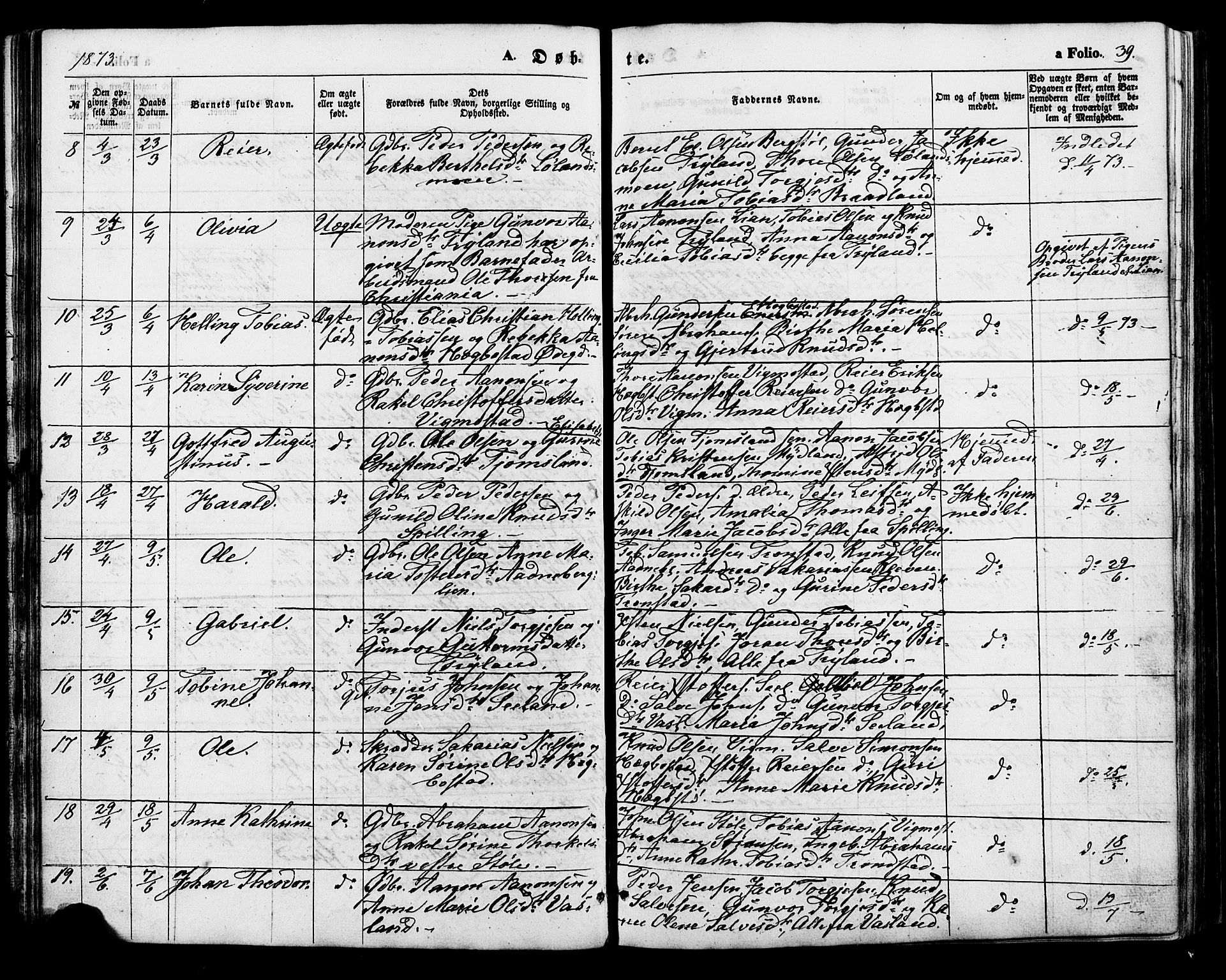 Nord-Audnedal sokneprestkontor, SAK/1111-0032/F/Fa/Fab/L0002: Parish register (official) no. A 2, 1859-1882, p. 39