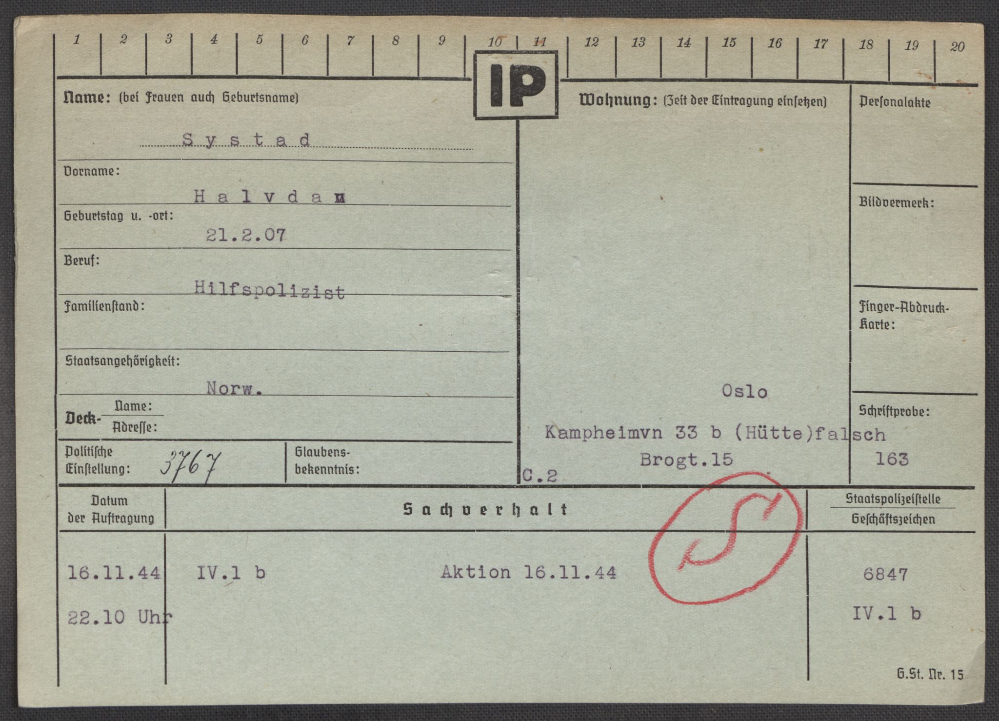 Befehlshaber der Sicherheitspolizei und des SD, AV/RA-RAFA-5969/E/Ea/Eaa/L0009: Register over norske fanger i Møllergata 19: Ru-Sy, 1940-1945, p. 1616