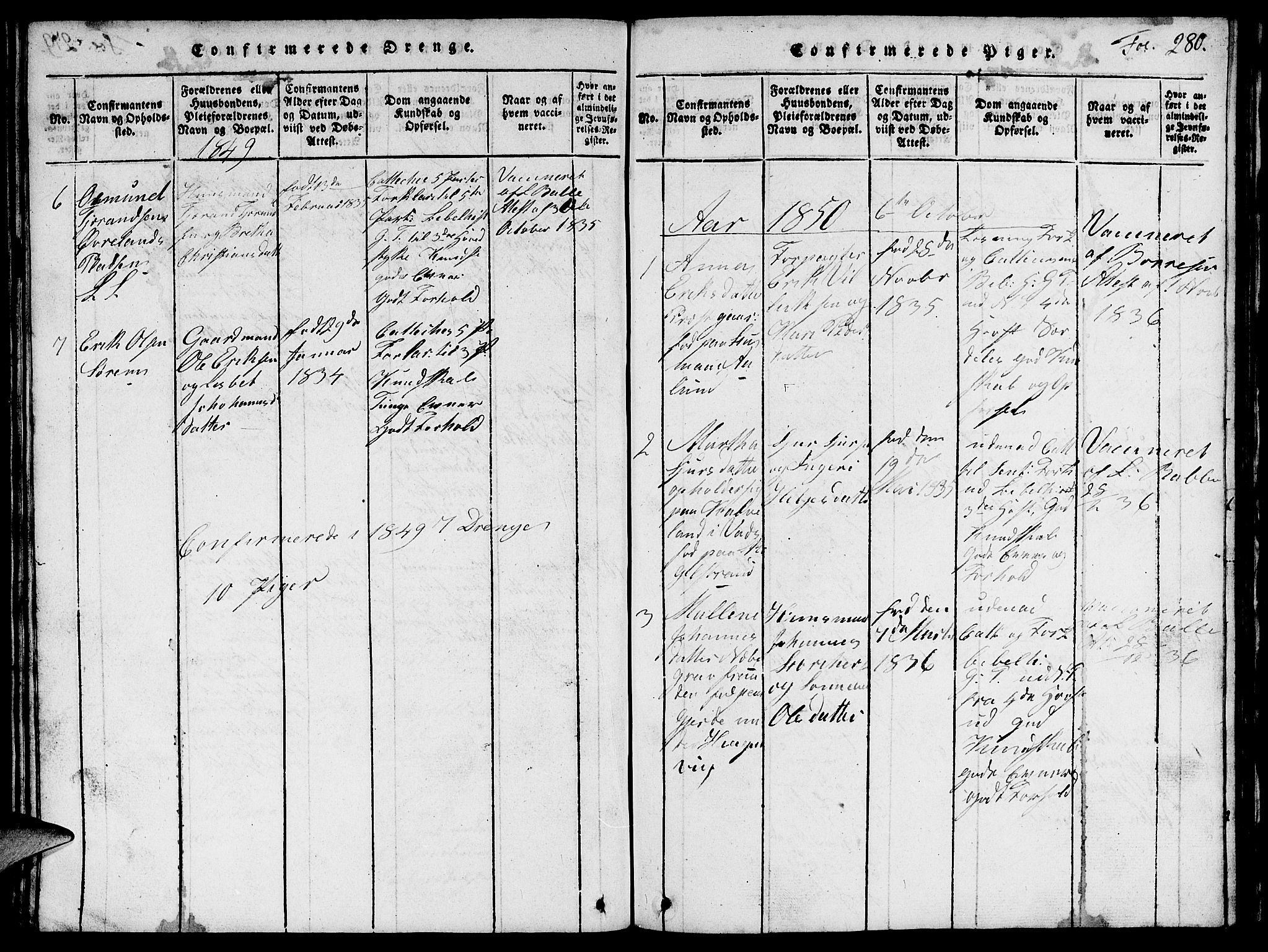 Vikedal sokneprestkontor, SAST/A-101840/01/V: Parish register (copy) no. B 1, 1816-1853, p. 280