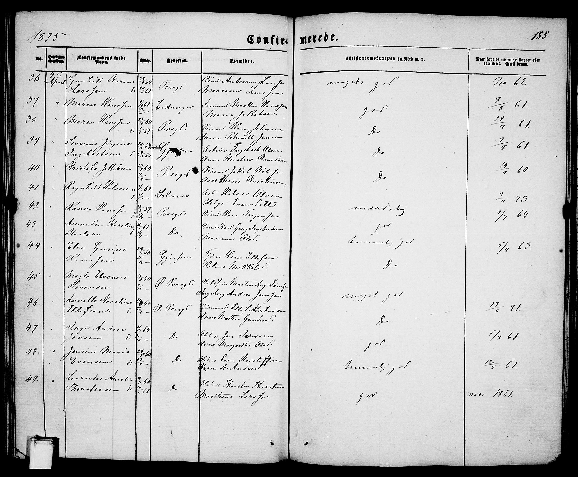 Porsgrunn kirkebøker , SAKO/A-104/G/Ga/L0002: Parish register (copy) no. I 2, 1847-1877, p. 155