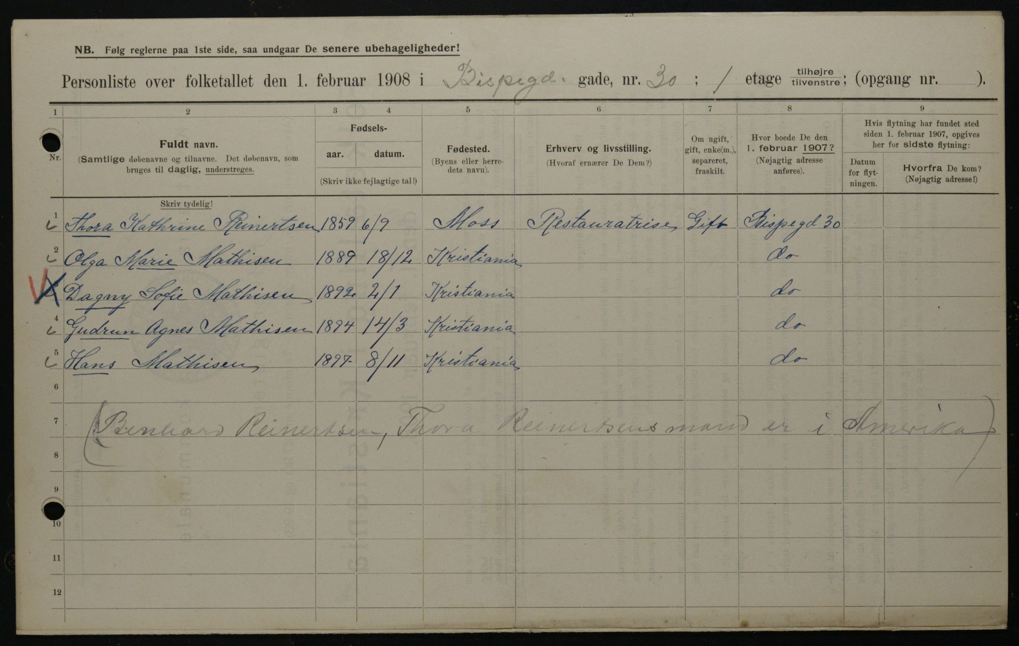 OBA, Municipal Census 1908 for Kristiania, 1908, p. 5343