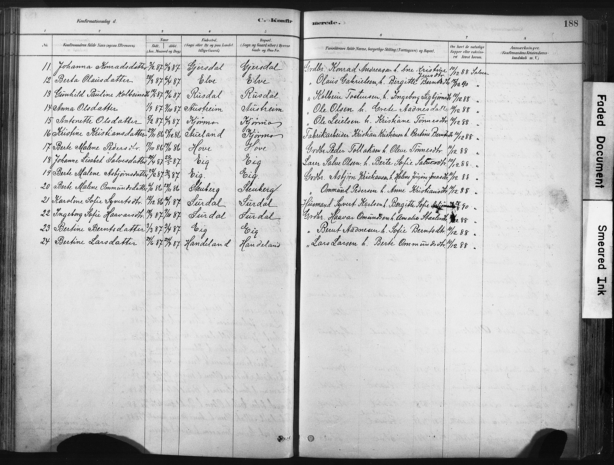 Lund sokneprestkontor, SAST/A-101809/S06/L0011: Parish register (official) no. A 10, 1877-1904, p. 188