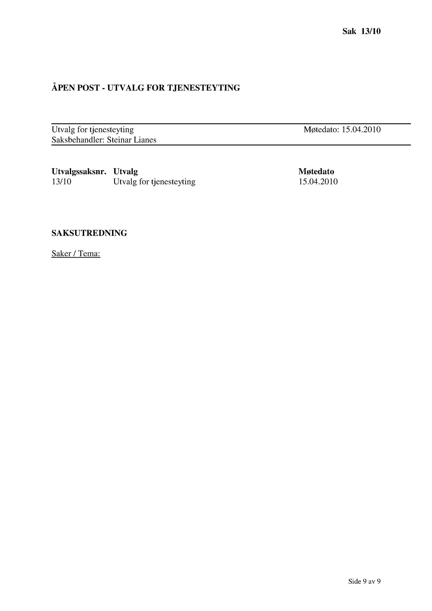 Klæbu Kommune, TRKO/KK/14-UTY/L003: Utvalg for tjenesteyting - Møtedokumenter, 2010, p. 39