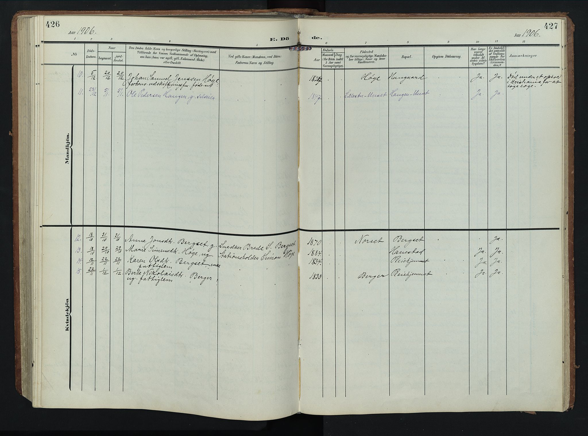 Rendalen prestekontor, SAH/PREST-054/H/Ha/Hab/L0004: Parish register (copy) no. 4, 1904-1946, p. 426-427