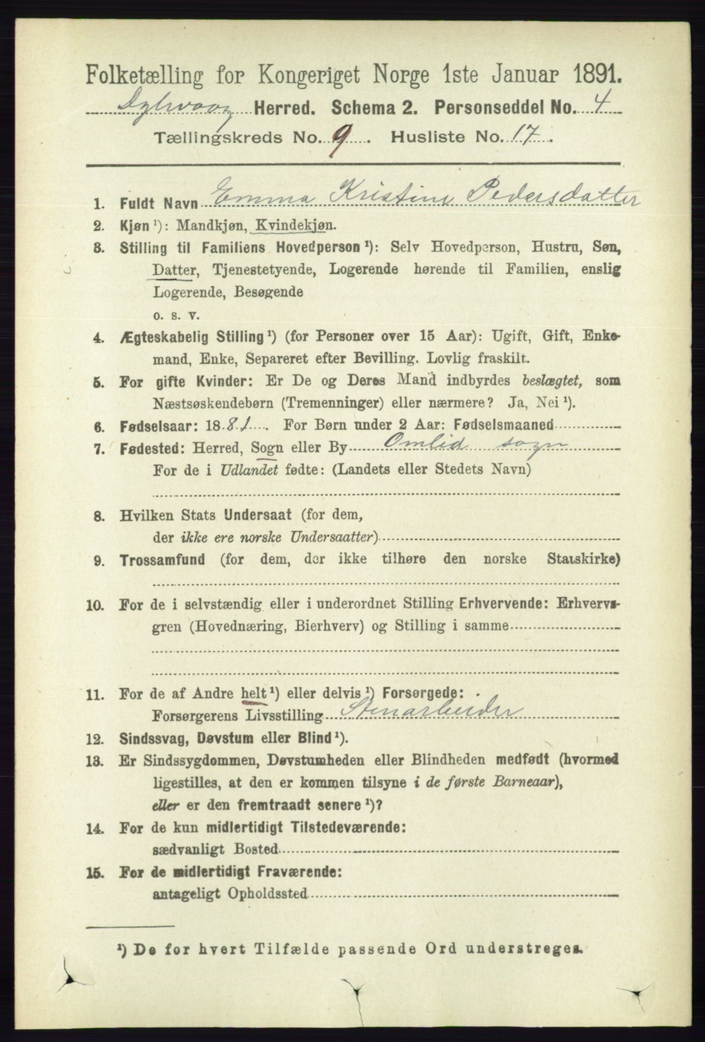 RA, 1891 census for 0915 Dypvåg, 1891, p. 3395