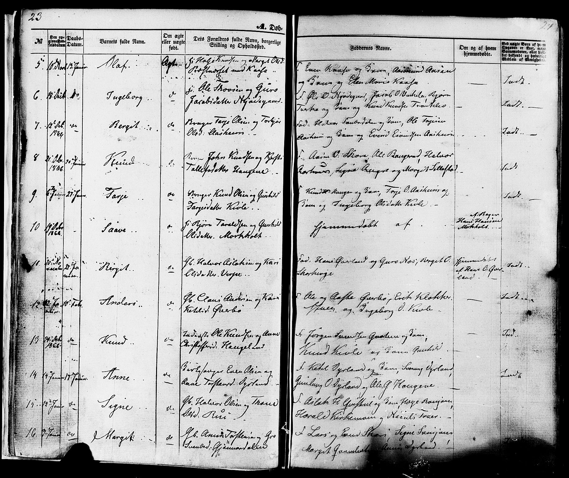 Seljord kirkebøker, SAKO/A-20/F/Fa/L0013: Parish register (official) no. I 13, 1866-1876, p. 23-24