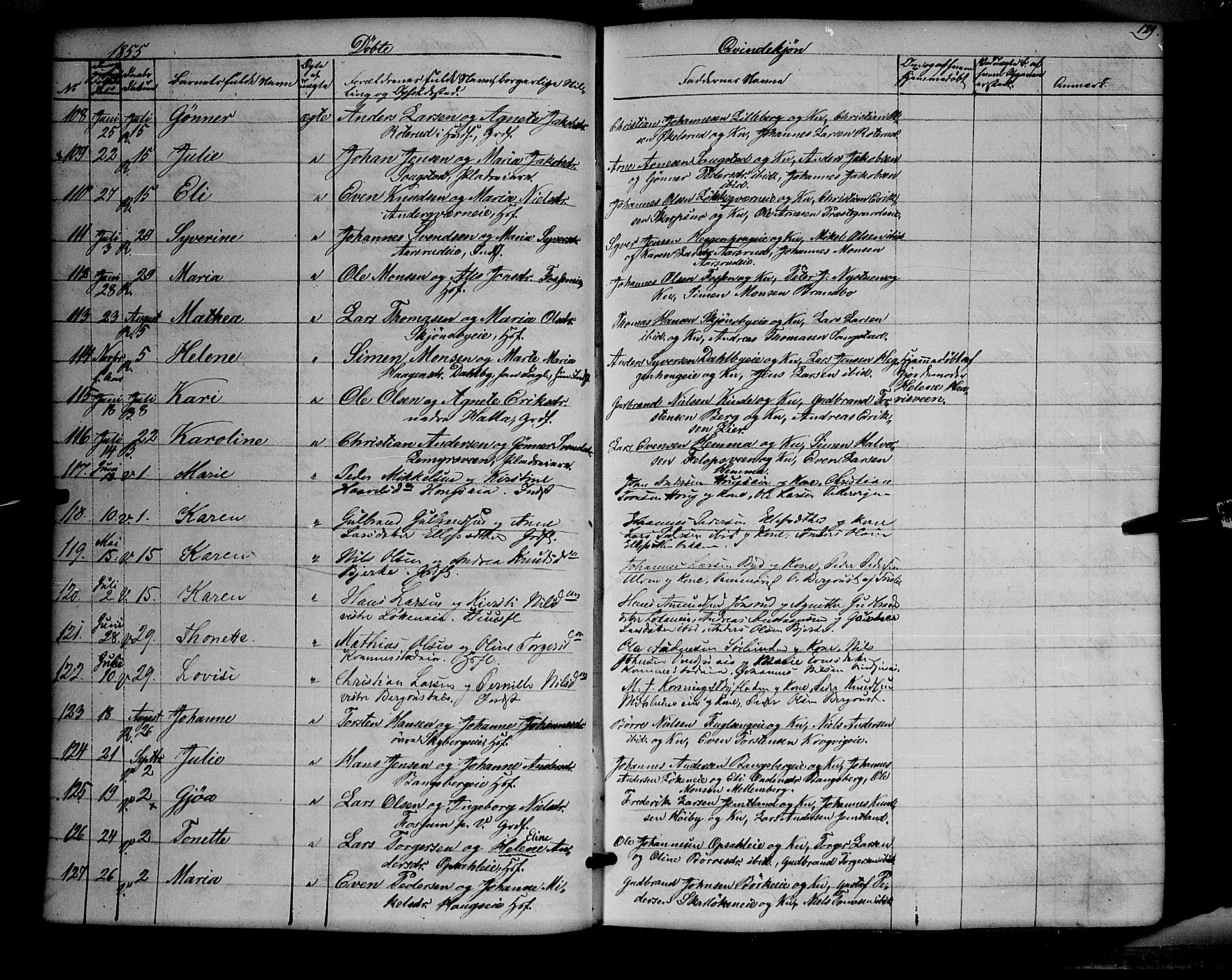 Ringsaker prestekontor, AV/SAH-PREST-014/K/Ka/L0009: Parish register (official) no. 9, 1850-1860, p. 129