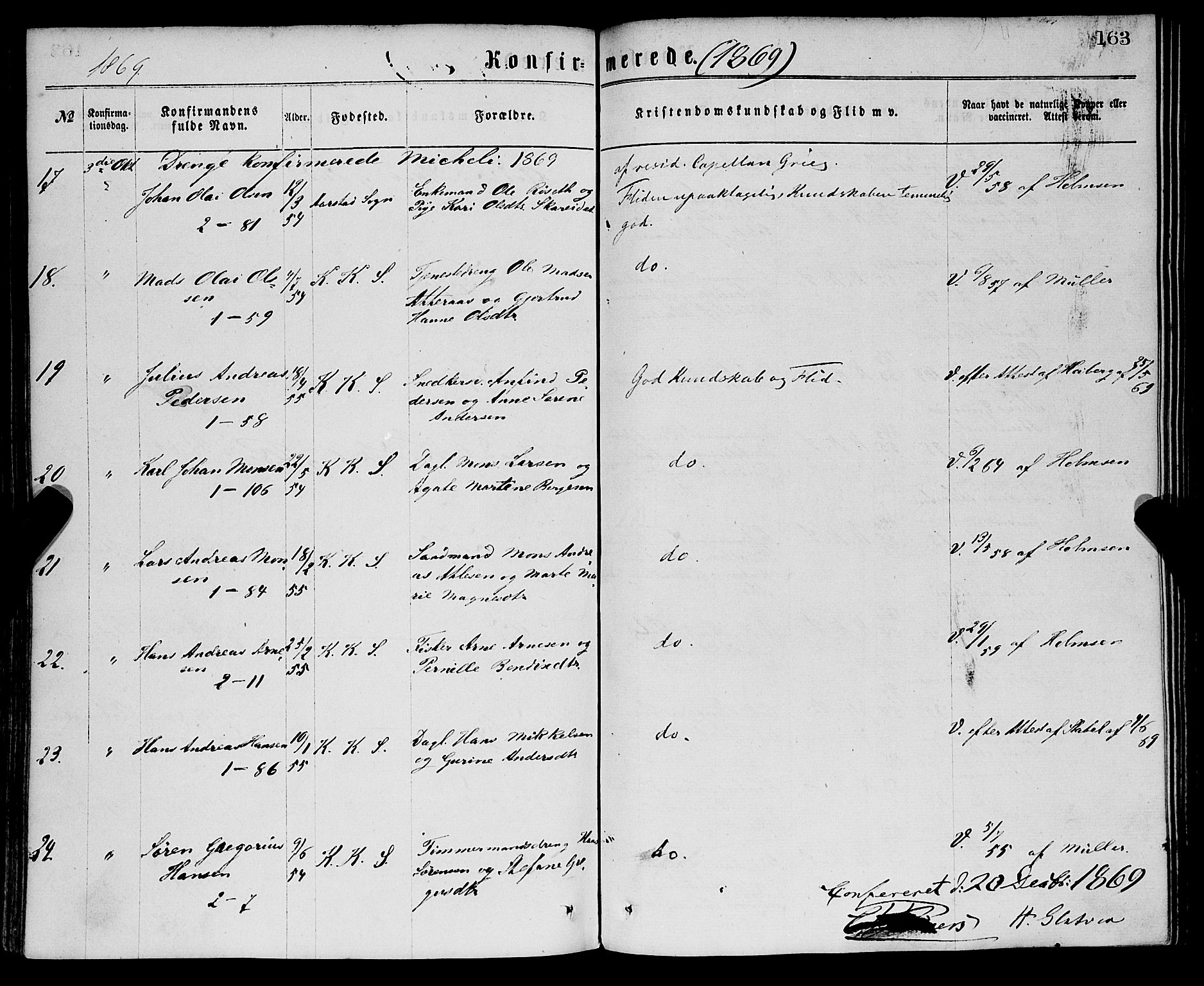 Sandviken Sokneprestembete, SAB/A-77601/H/Ha/L0001: Parish register (official) no. A 1, 1867-1877, p. 163