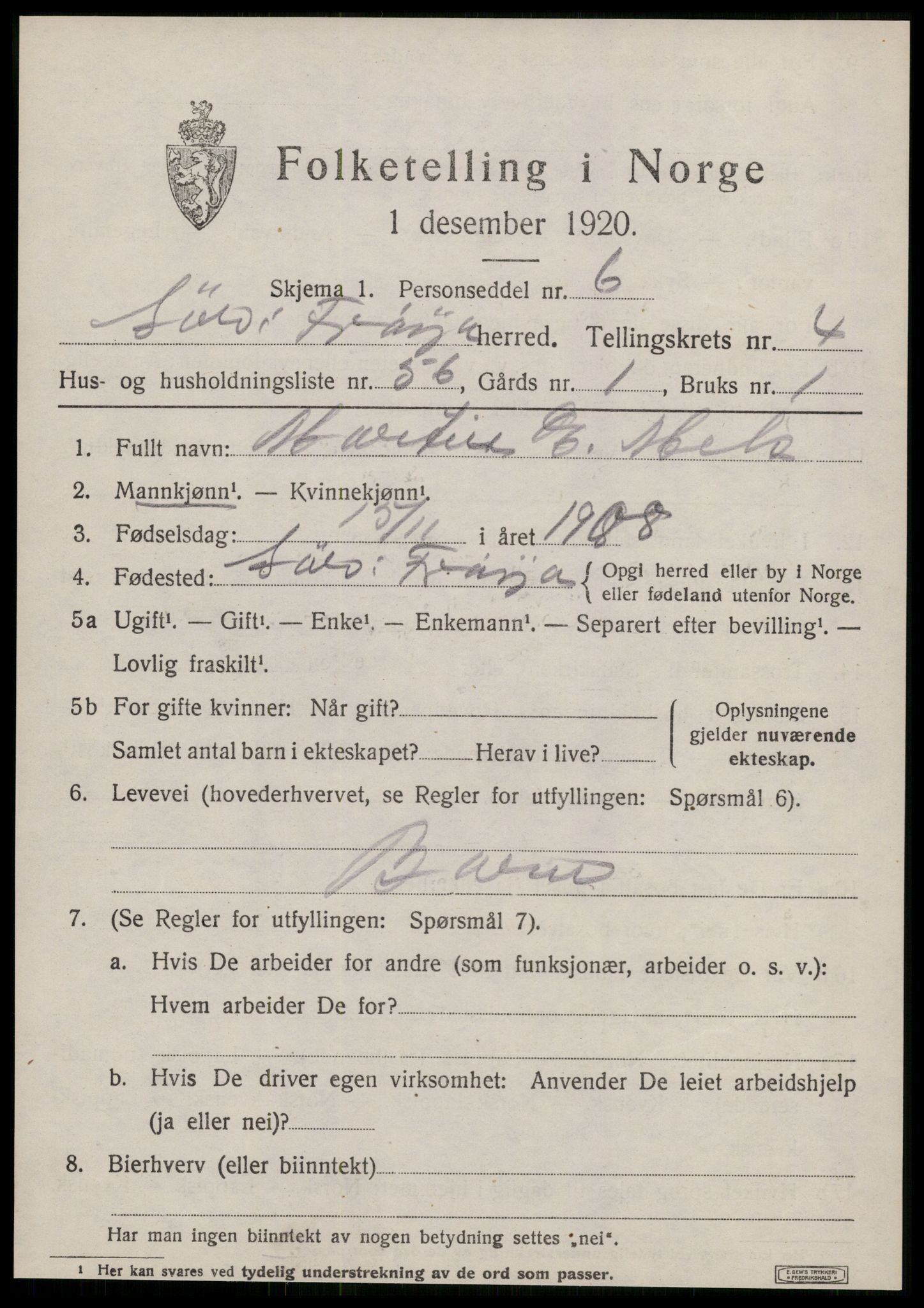 SAT, 1920 census for Sør-Frøya, 1920, p. 4041