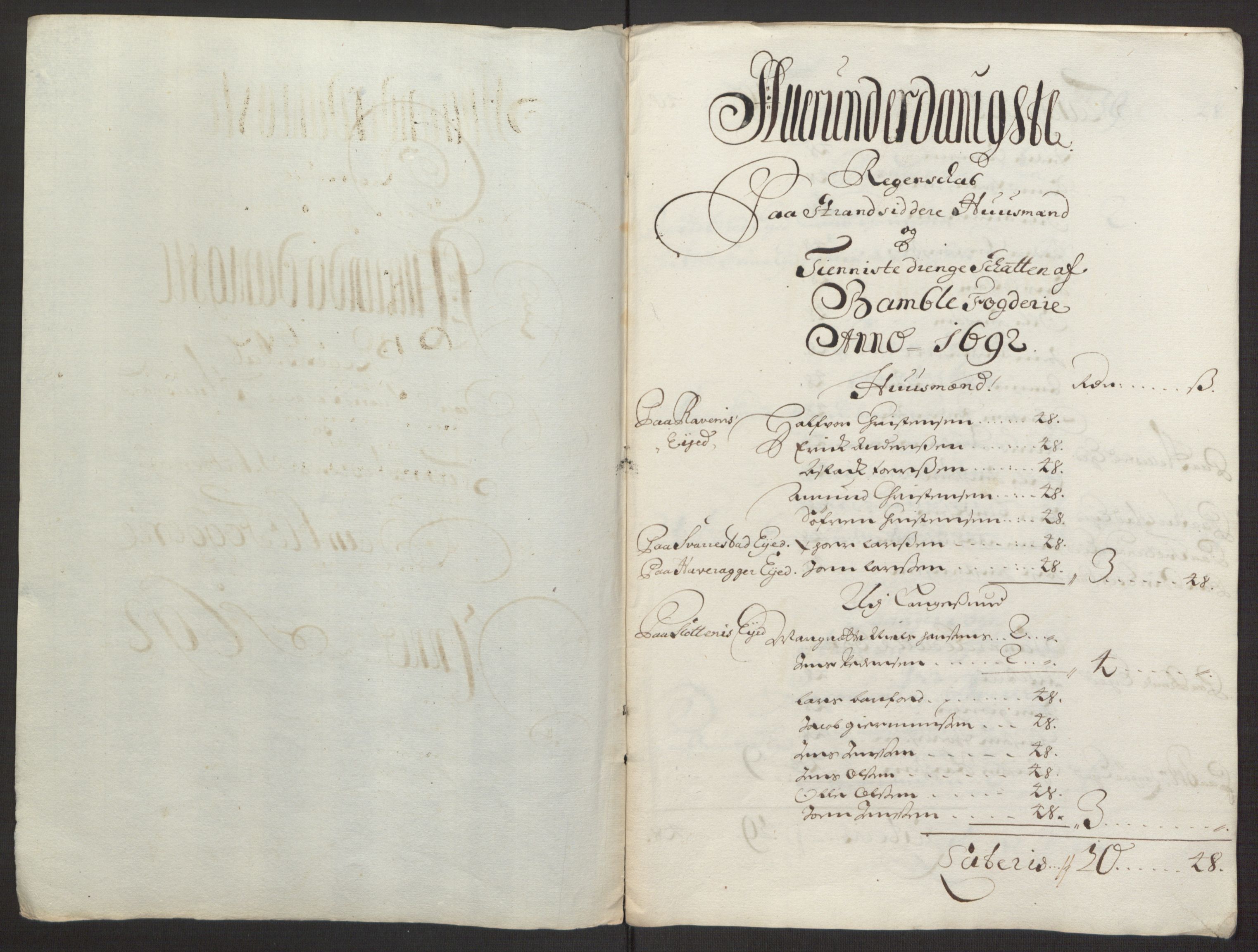 Rentekammeret inntil 1814, Reviderte regnskaper, Fogderegnskap, RA/EA-4092/R34/L2052: Fogderegnskap Bamble, 1692-1693, p. 158