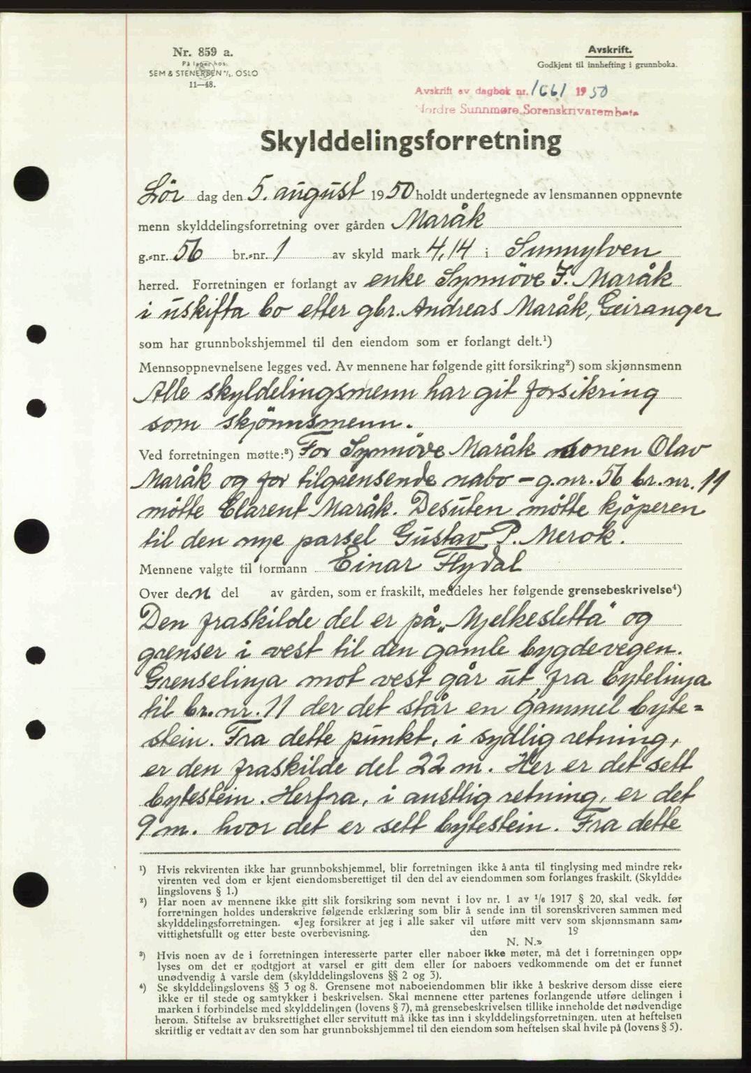 Nordre Sunnmøre sorenskriveri, AV/SAT-A-0006/1/2/2C/2Ca: Mortgage book no. A35, 1950-1950, Diary no: : 1661/1950