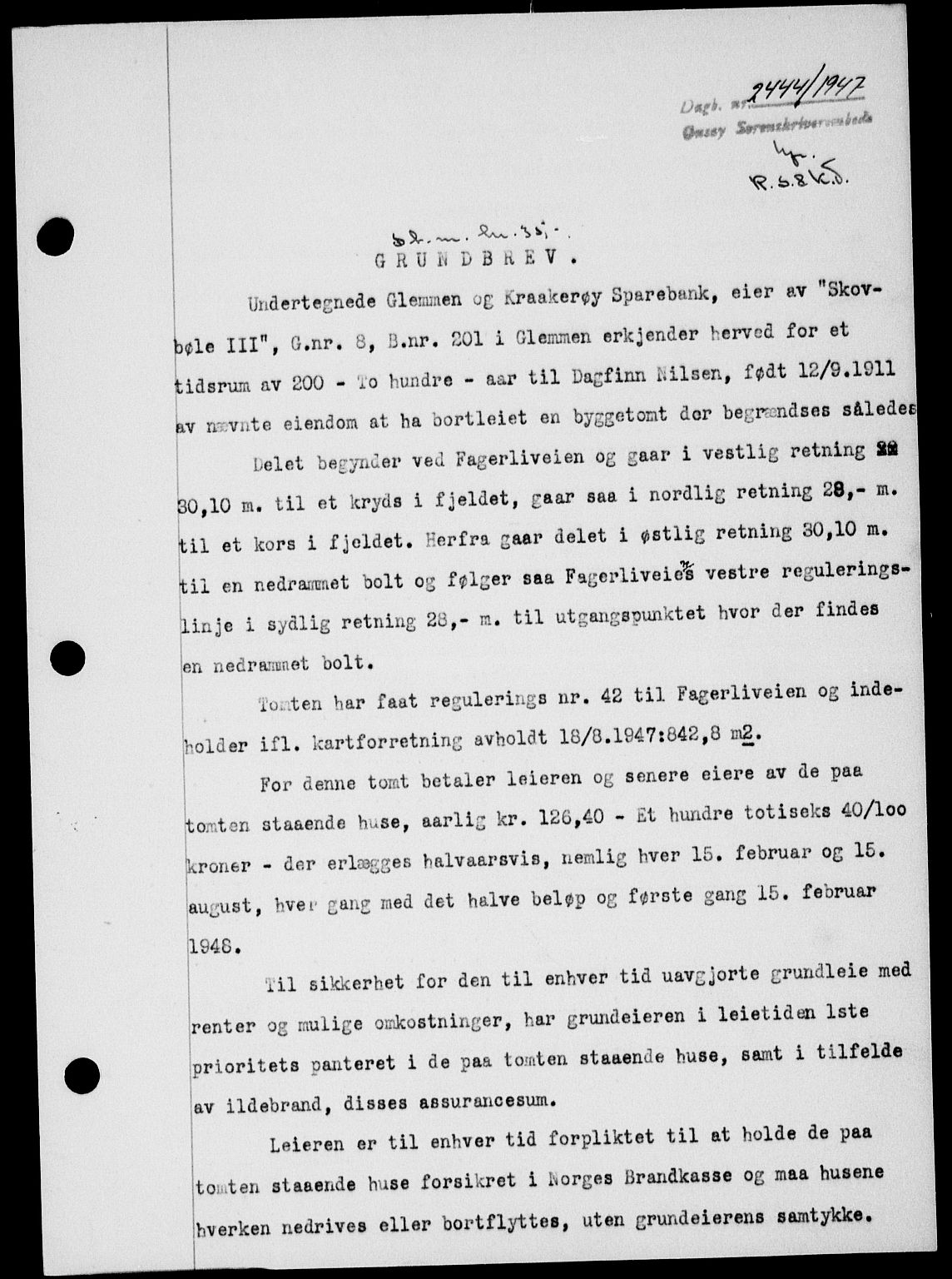 Onsøy sorenskriveri, SAO/A-10474/G/Ga/Gab/L0021: Mortgage book no. II A-21, 1947-1947, Diary no: : 2444/1947