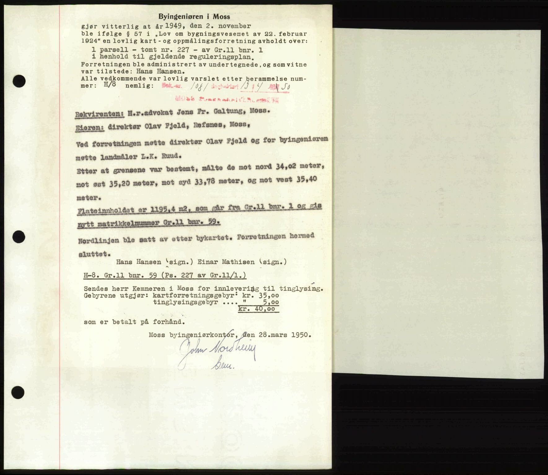 Moss sorenskriveri, SAO/A-10168: Mortgage book no. A25, 1950-1950, Diary no: : 1081/1950