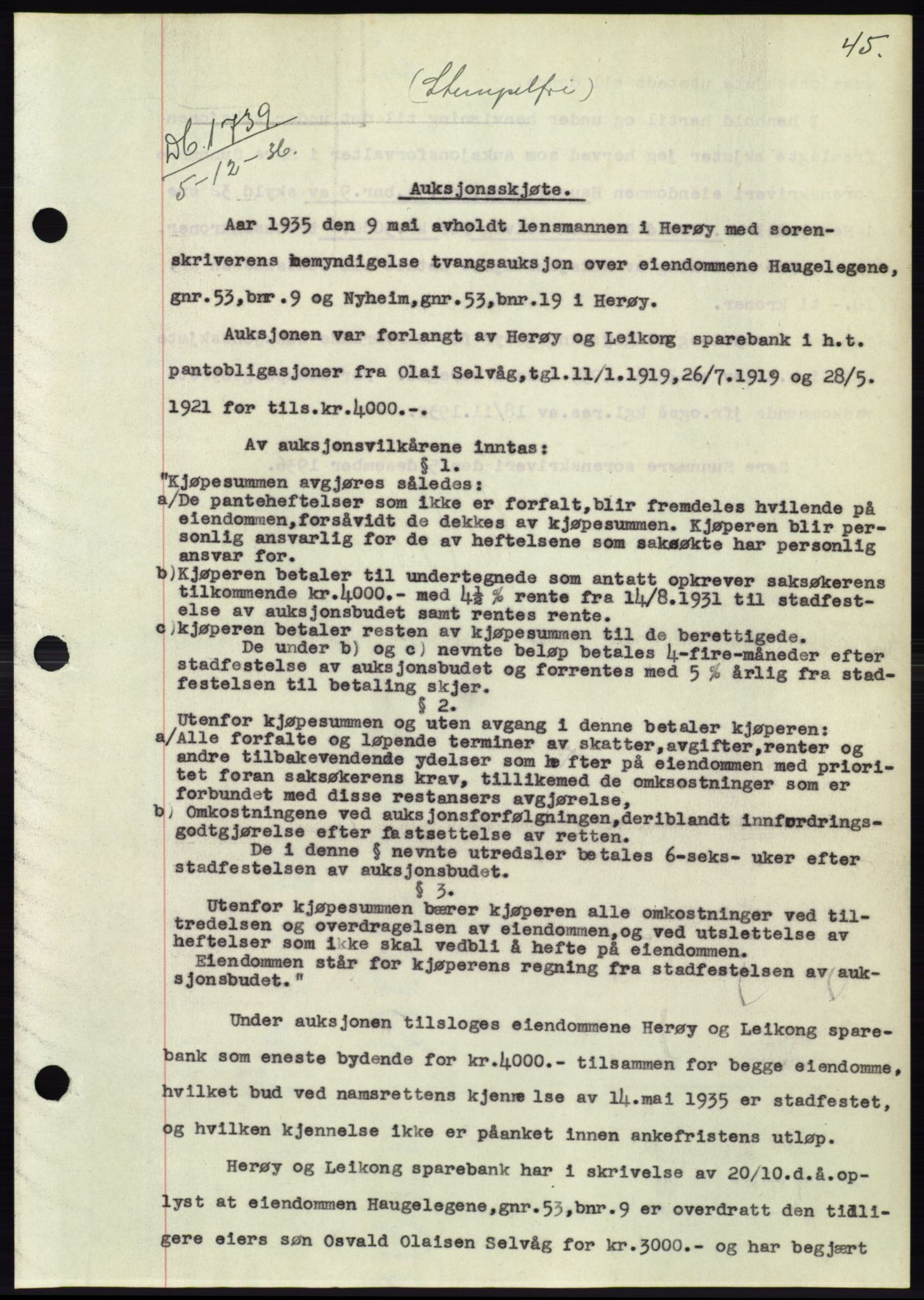 Søre Sunnmøre sorenskriveri, SAT/A-4122/1/2/2C/L0062: Mortgage book no. 56, 1936-1937, Diary no: : 1739/1936