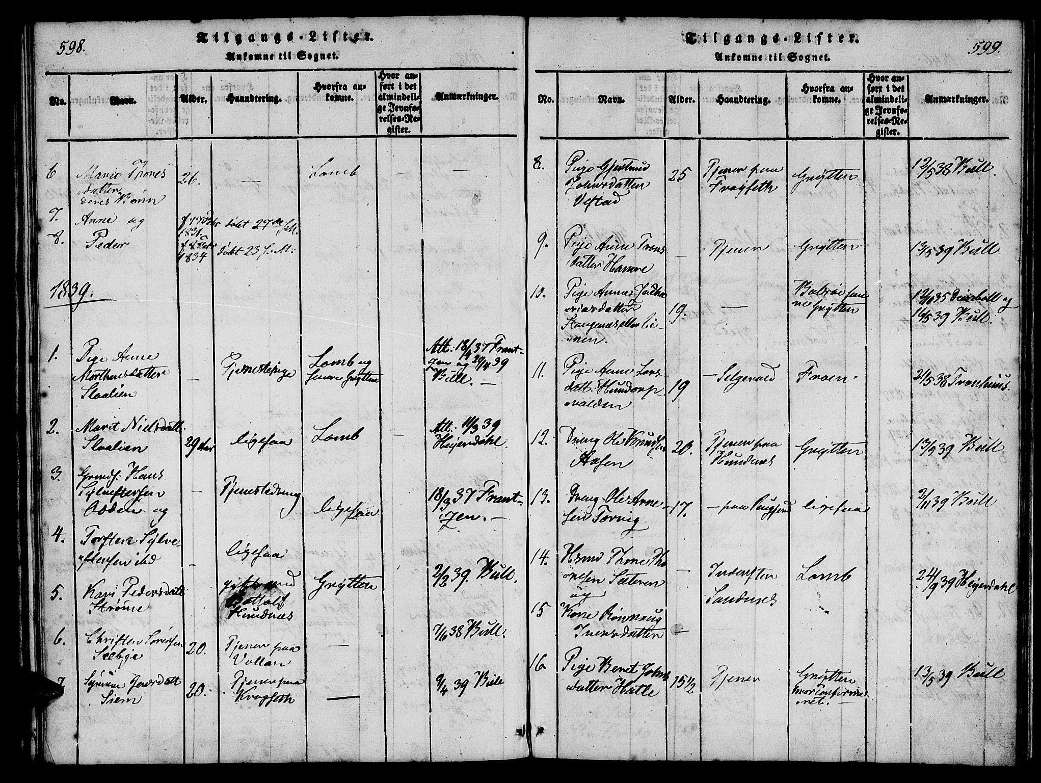 Ministerialprotokoller, klokkerbøker og fødselsregistre - Møre og Romsdal, AV/SAT-A-1454/548/L0612: Parish register (official) no. 548A01, 1818-1846, p. 598-599