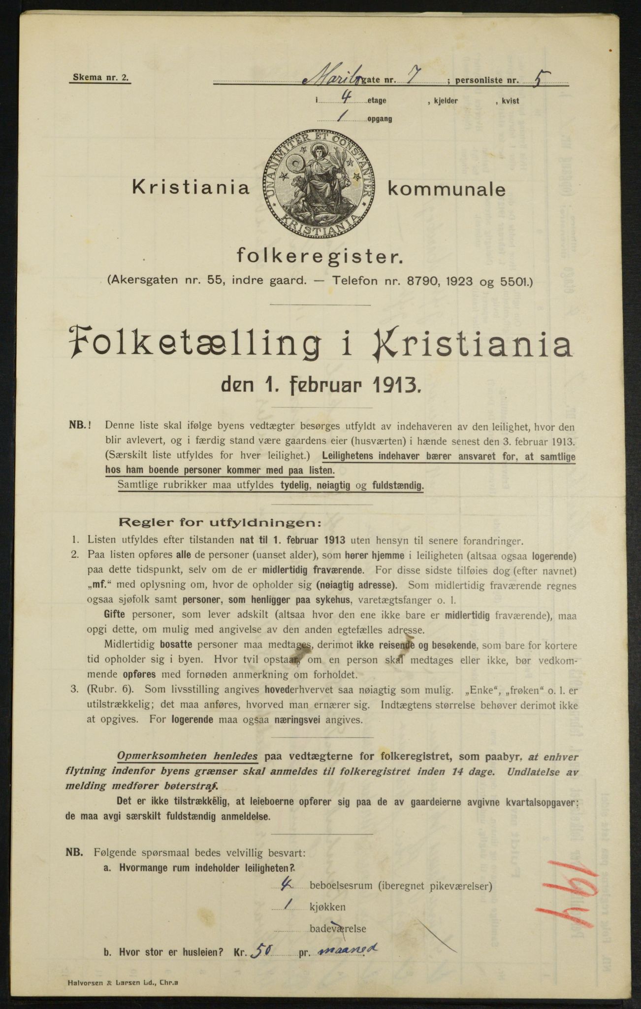 OBA, Municipal Census 1913 for Kristiania, 1913, p. 60213