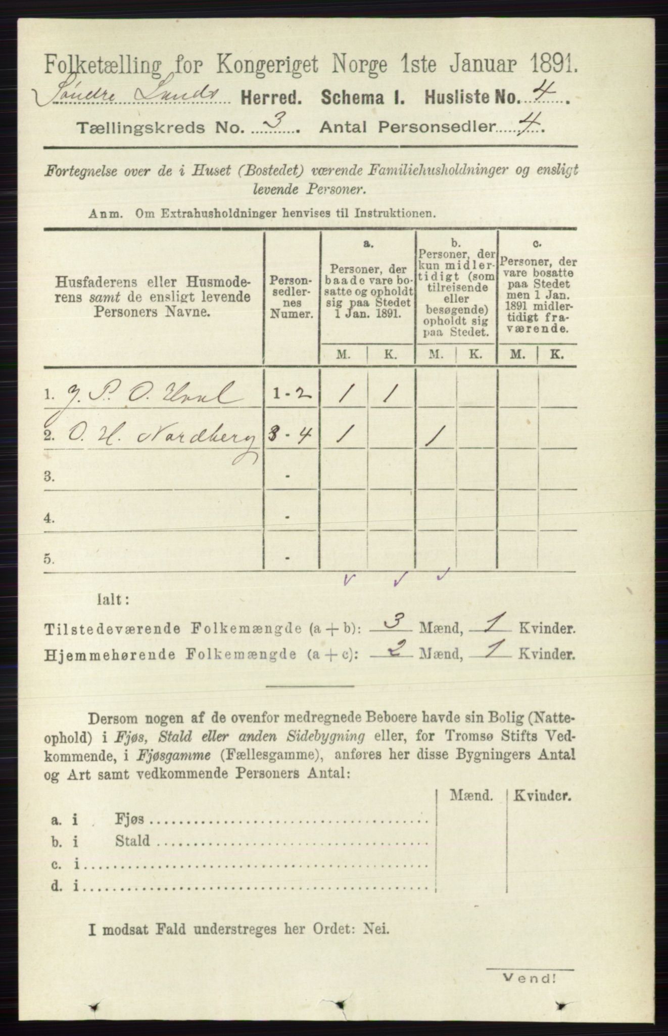 RA, 1891 census for 0536 Søndre Land, 1891, p. 2270