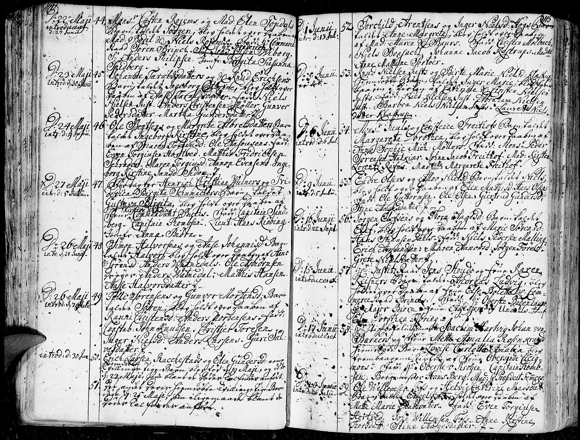 Kristiansand domprosti, SAK/1112-0006/F/Fa/L0001: Parish register (official) no. A 1, 1734-1793, p. 114-115
