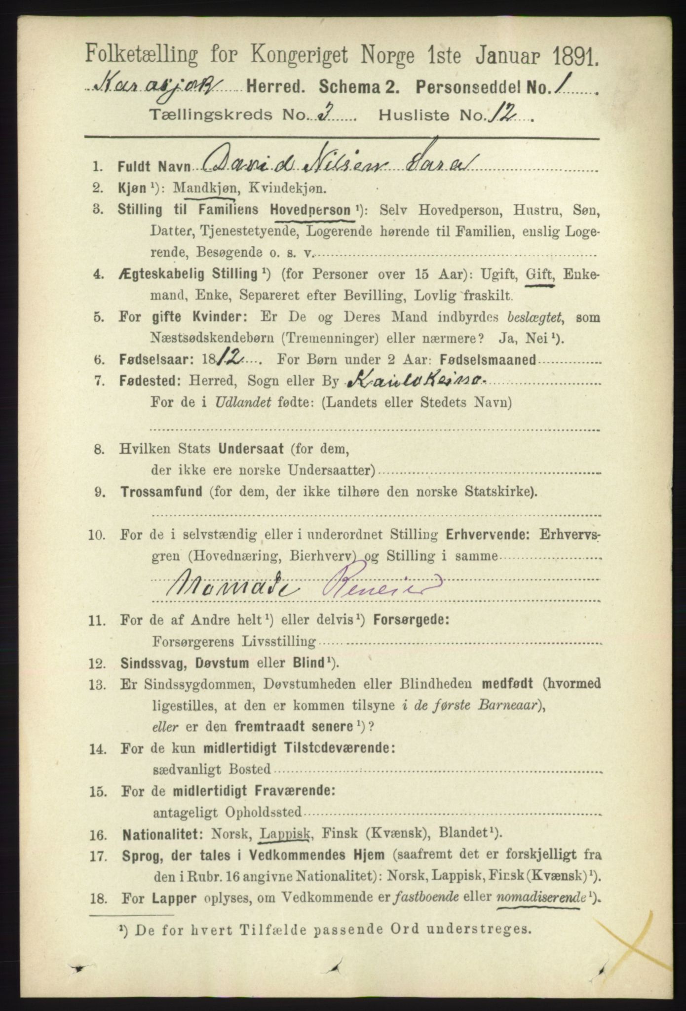 RA, 1891 census for 2021 Karasjok, 1891, p. 618