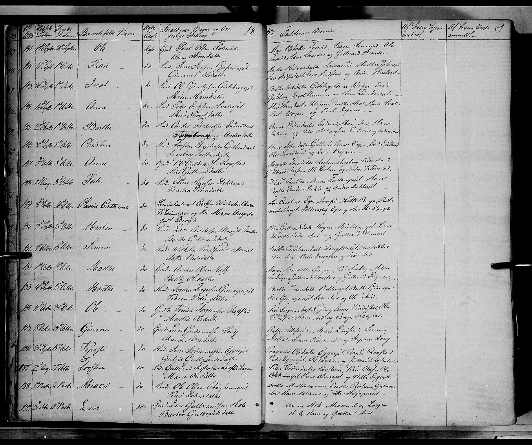 Gran prestekontor, SAH/PREST-112/H/Ha/Haa/L0011: Parish register (official) no. 11, 1842-1856, p. 28-29
