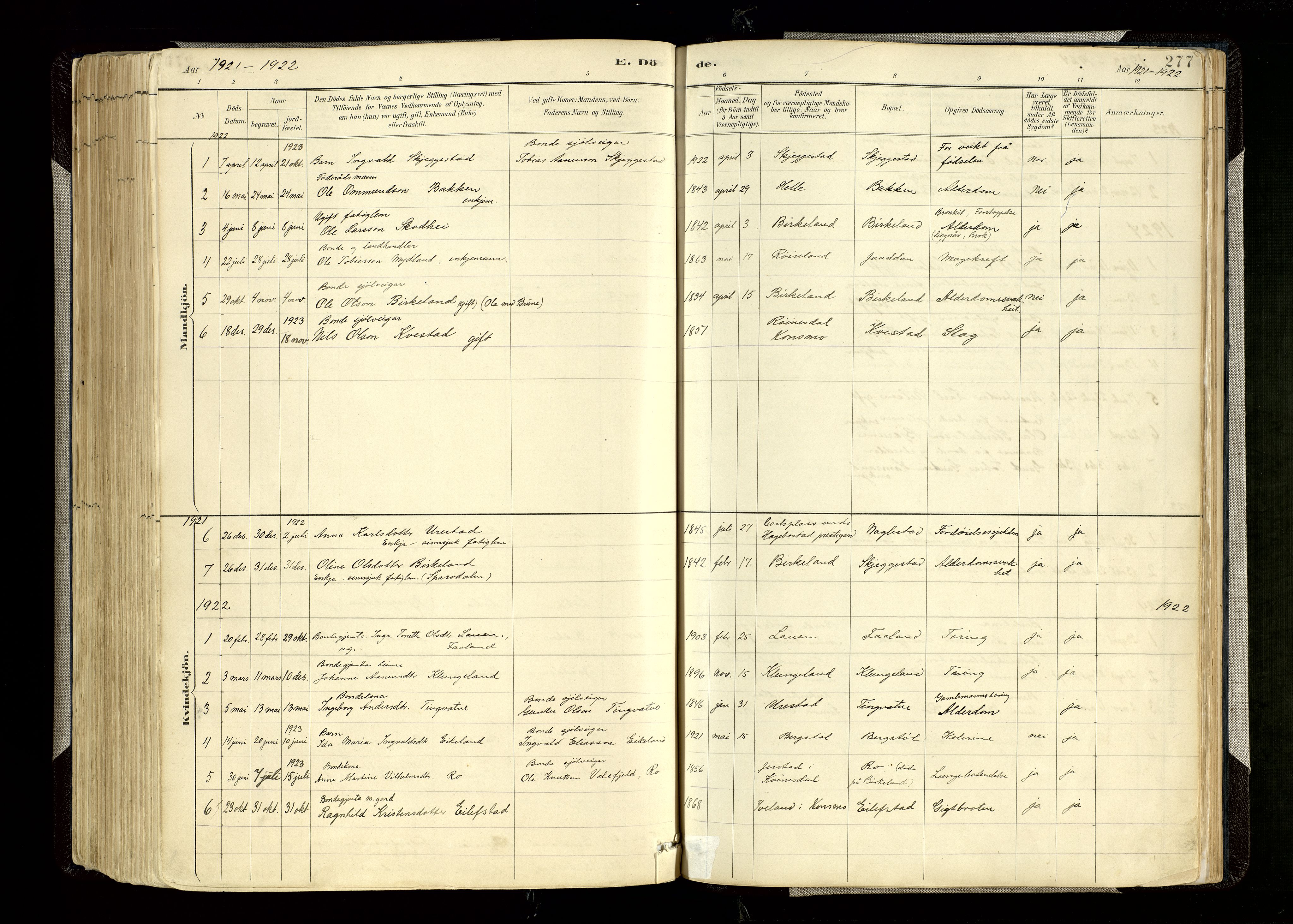 Hægebostad sokneprestkontor, AV/SAK-1111-0024/F/Fa/Faa/L0006: Parish register (official) no. A 6, 1887-1929, p. 277