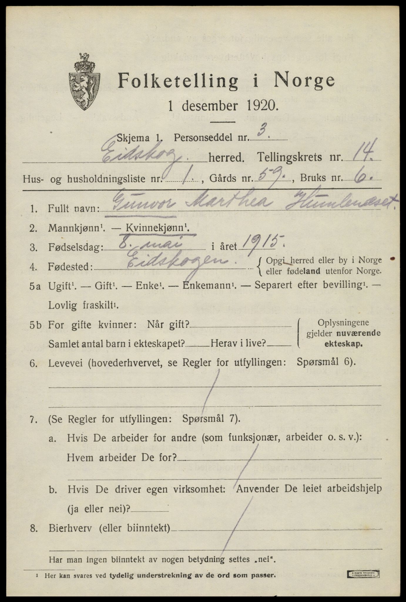 SAH, 1920 census for Eidskog, 1920, p. 13331