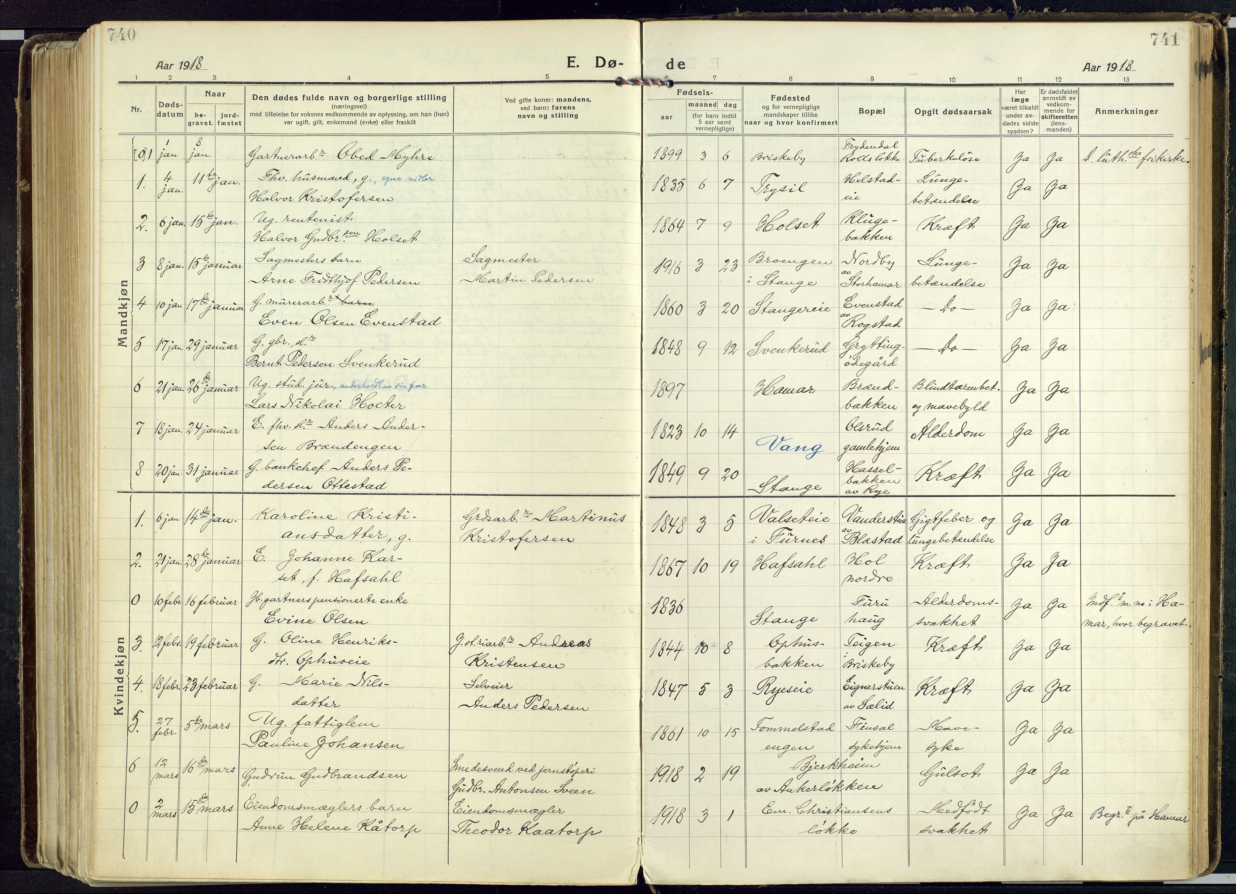 Vang prestekontor, Hedmark, SAH/PREST-008/H/Ha/Haa/L0022: Parish register (official) no. 22, 1918-1944, p. 740-741