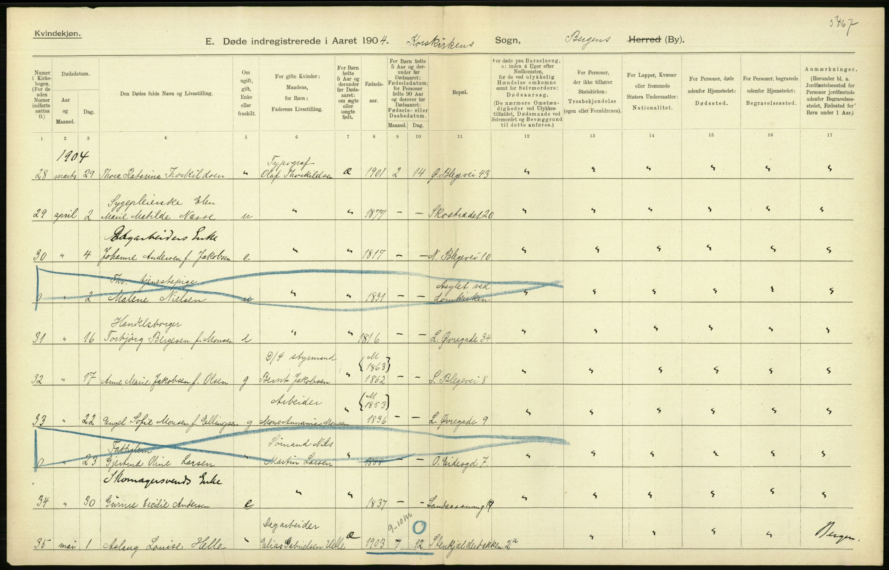 Statistisk sentralbyrå, Sosiodemografiske emner, Befolkning, AV/RA-S-2228/D/Df/Dfa/Dfab/L0014: Bergen: Fødte, gifte, døde, 1904, p. 368