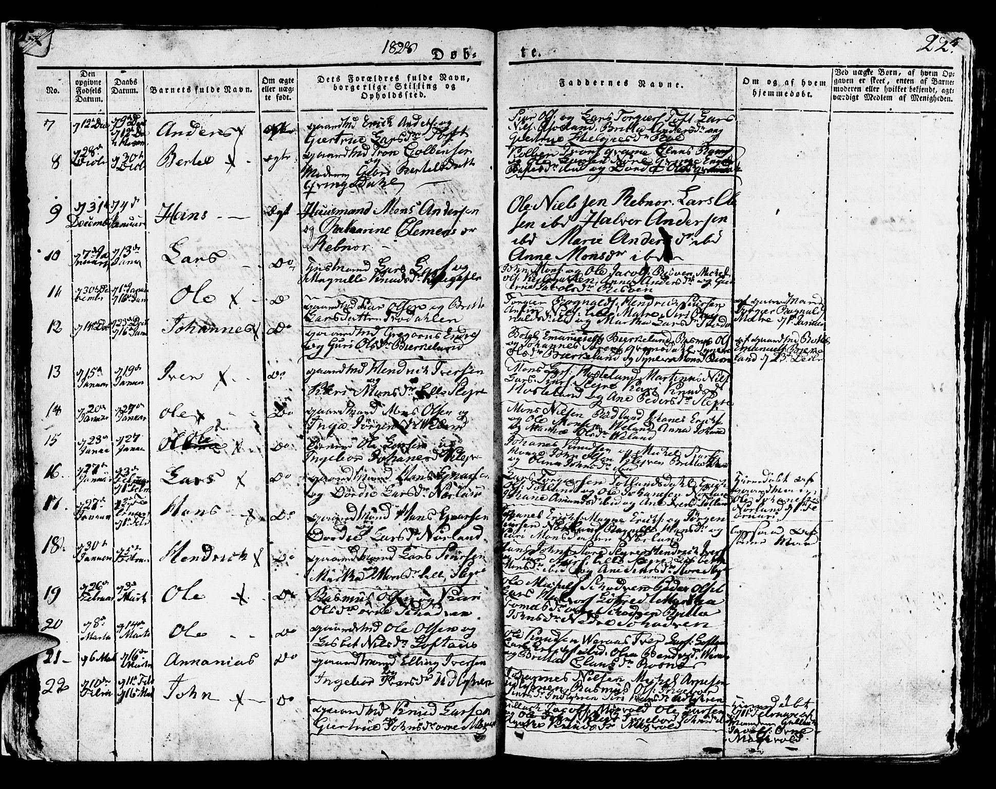 Lindås Sokneprestembete, AV/SAB-A-76701/H/Haa/Haaa/L0008: Parish register (official) no. A 8, 1823-1836, p. 22
