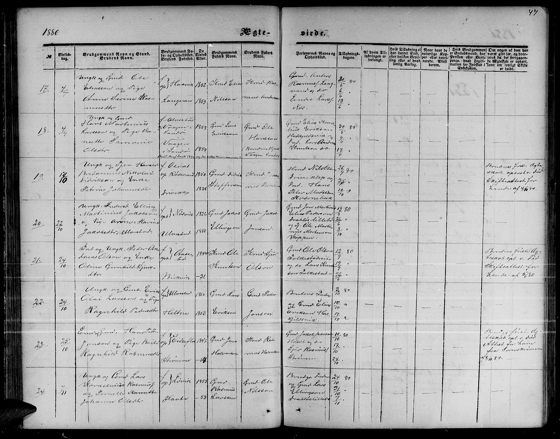 Ministerialprotokoller, klokkerbøker og fødselsregistre - Møre og Romsdal, AV/SAT-A-1454/511/L0157: Parish register (copy) no. 511C03, 1864-1884, p. 47