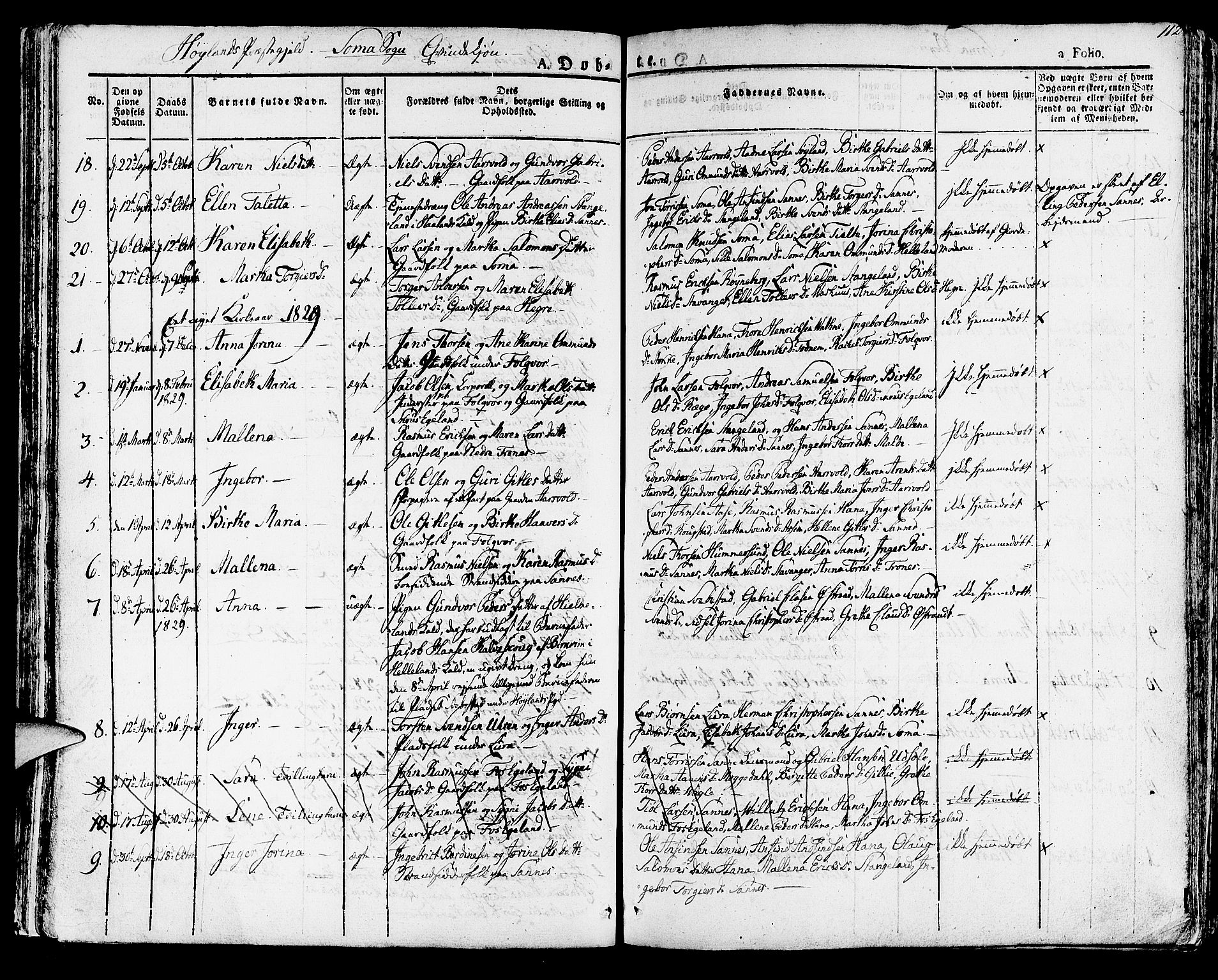 Høyland sokneprestkontor, SAST/A-101799/001/30BA/L0007: Parish register (official) no. A 7 /2, 1825-1841, p. 112