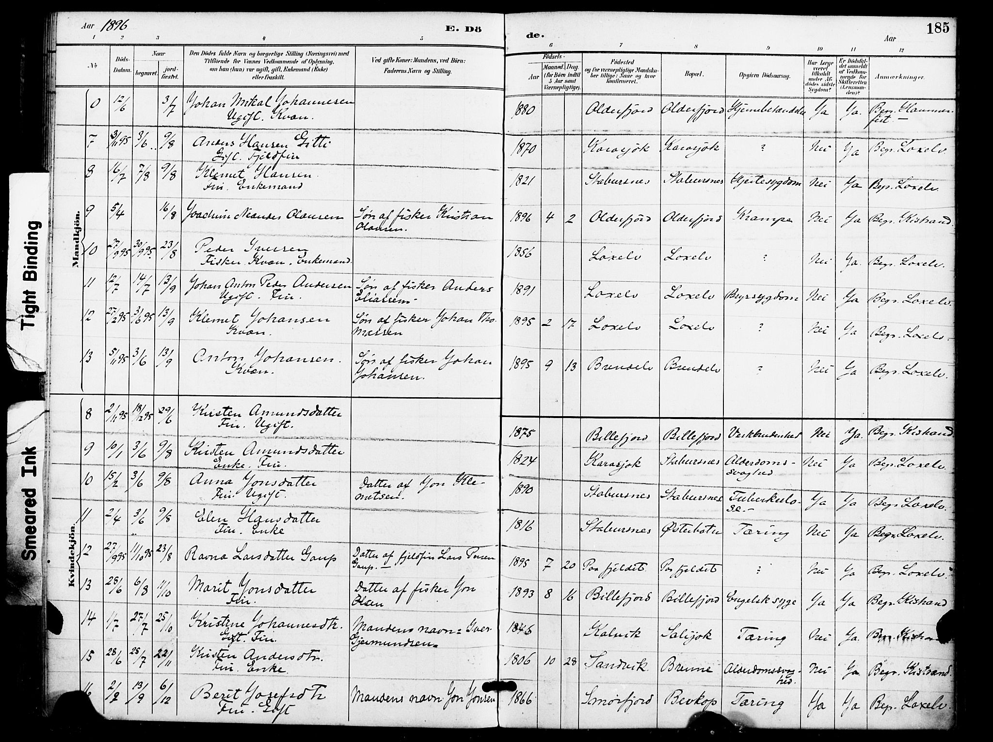 Kistrand/Porsanger sokneprestembete, AV/SATØ-S-1351/H/Ha/L0008.kirke: Parish register (official) no. 8, 1890-1898, p. 185