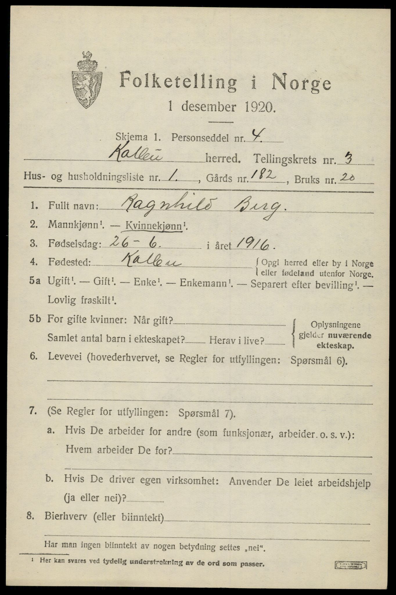 SAH, 1920 census for Kolbu, 1920, p. 2452