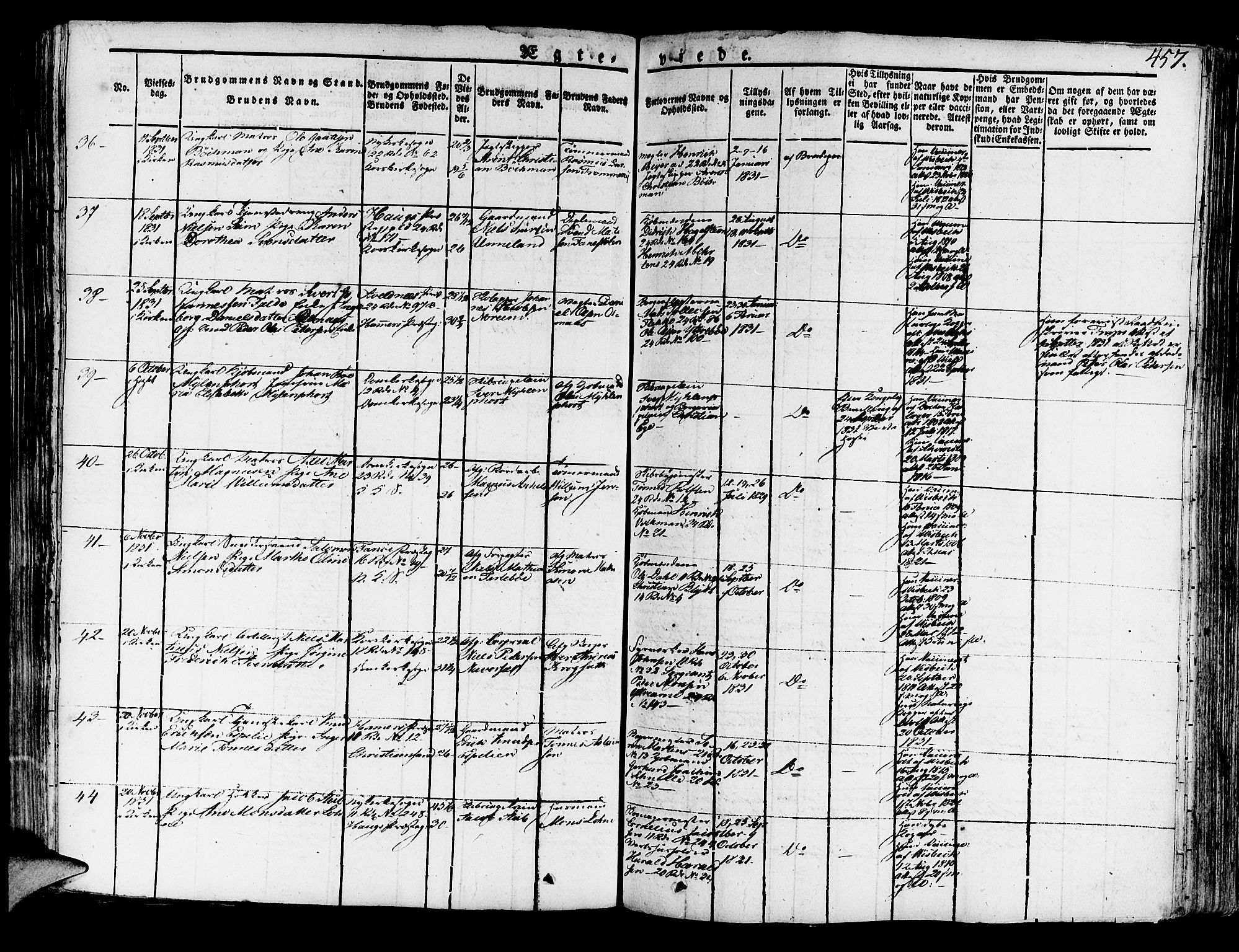 Korskirken sokneprestembete, AV/SAB-A-76101/H/Haa/L0014: Parish register (official) no. A 14, 1823-1835, p. 457