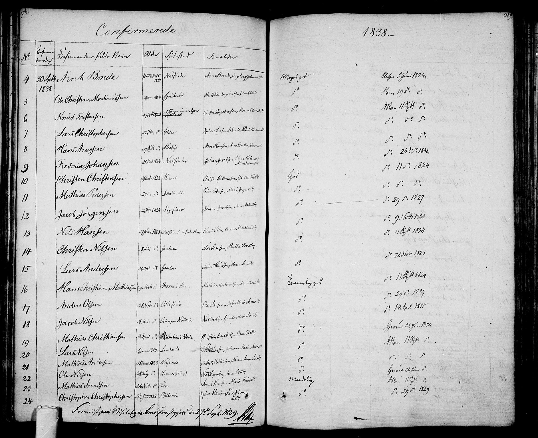 Sem kirkebøker, AV/SAKO-A-5/F/Fa/L0005: Parish register (official) no. I 5, 1825-1842, p. 348-349