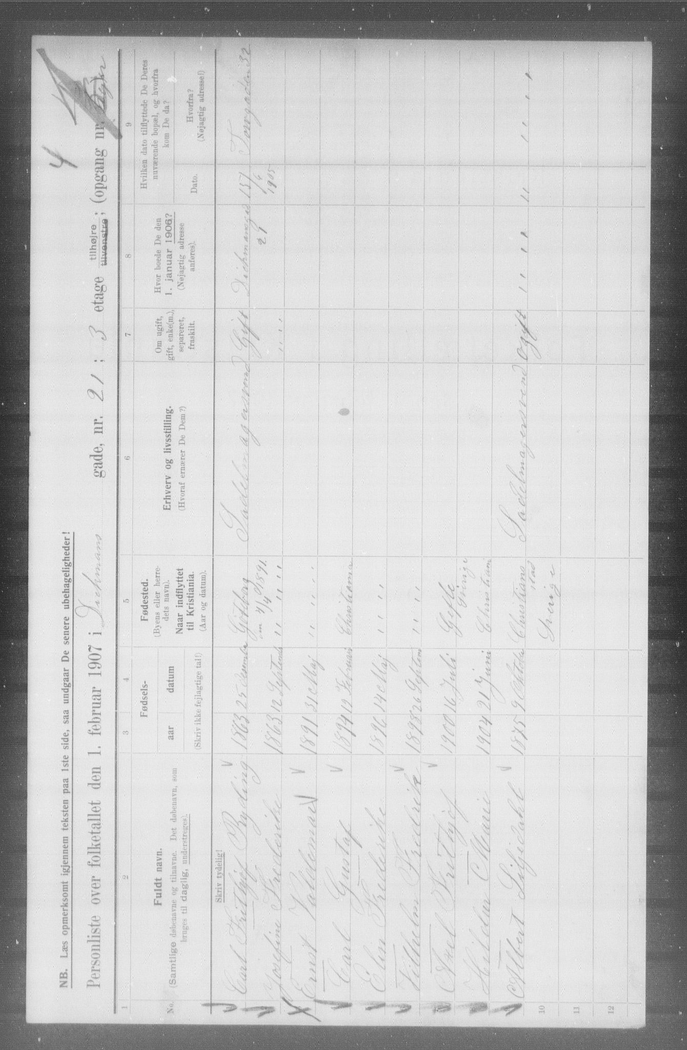 OBA, Municipal Census 1907 for Kristiania, 1907, p. 7997