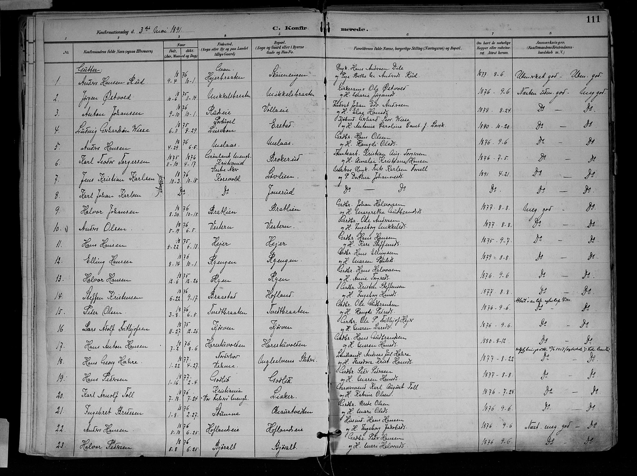 Jevnaker prestekontor, SAH/PREST-116/H/Ha/Haa/L0010: Parish register (official) no. 10, 1891-1906, p. 111